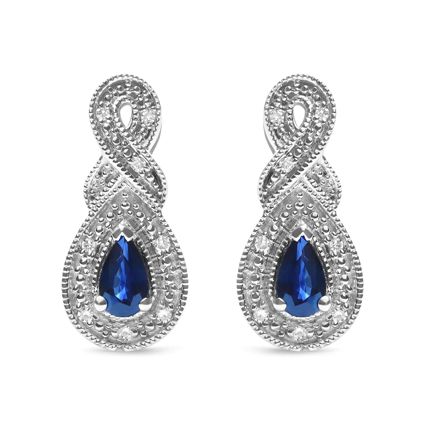 .925 Sterling Silver 4.5 x 3mm Pear Sapphire Gemstone and Diamond Accent Infinity Drop Stud Earrings (H - I Color, SI1 - SI2 Clarity) | | Elegant Emulations Jewelry USA