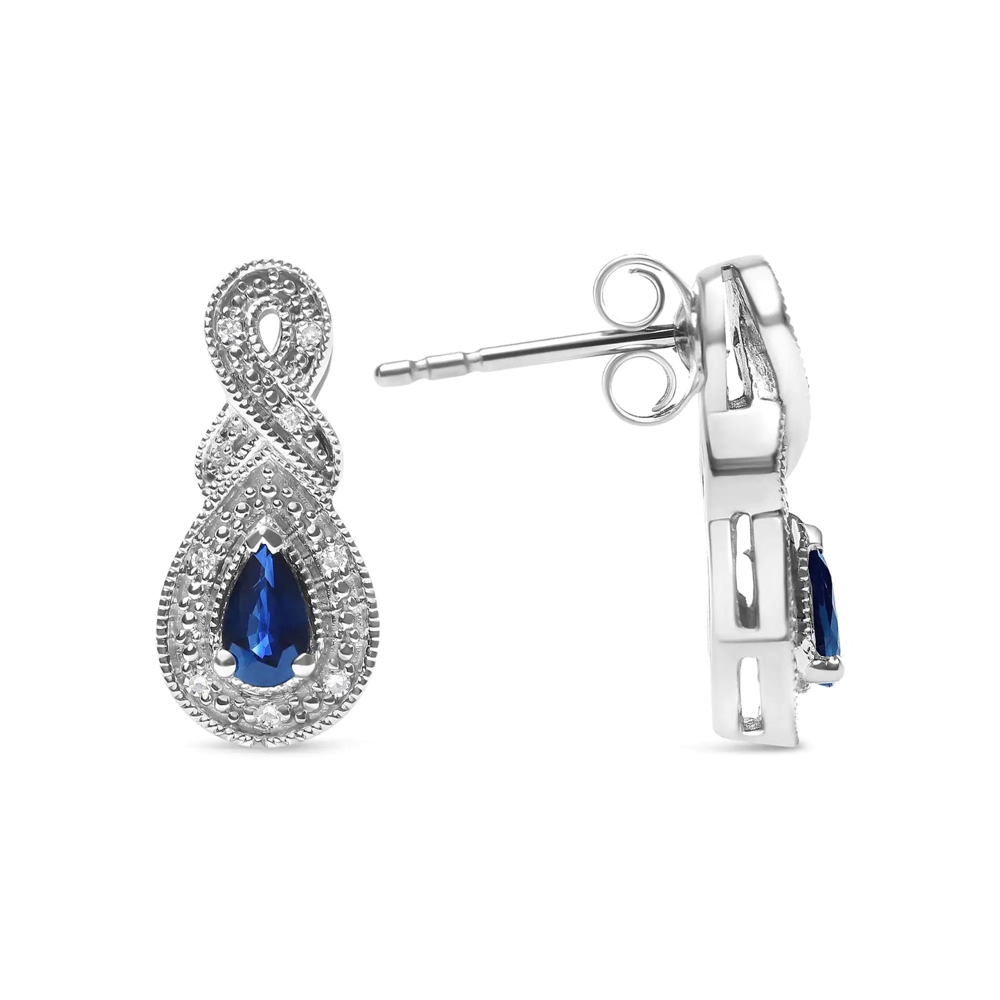 .925 Sterling Silver 4.5 x 3mm Pear Sapphire Gemstone and Diamond Accent Infinity Drop Stud Earrings (H - I Color, SI1 - SI2 Clarity) | | Elegant Emulations Jewelry USA