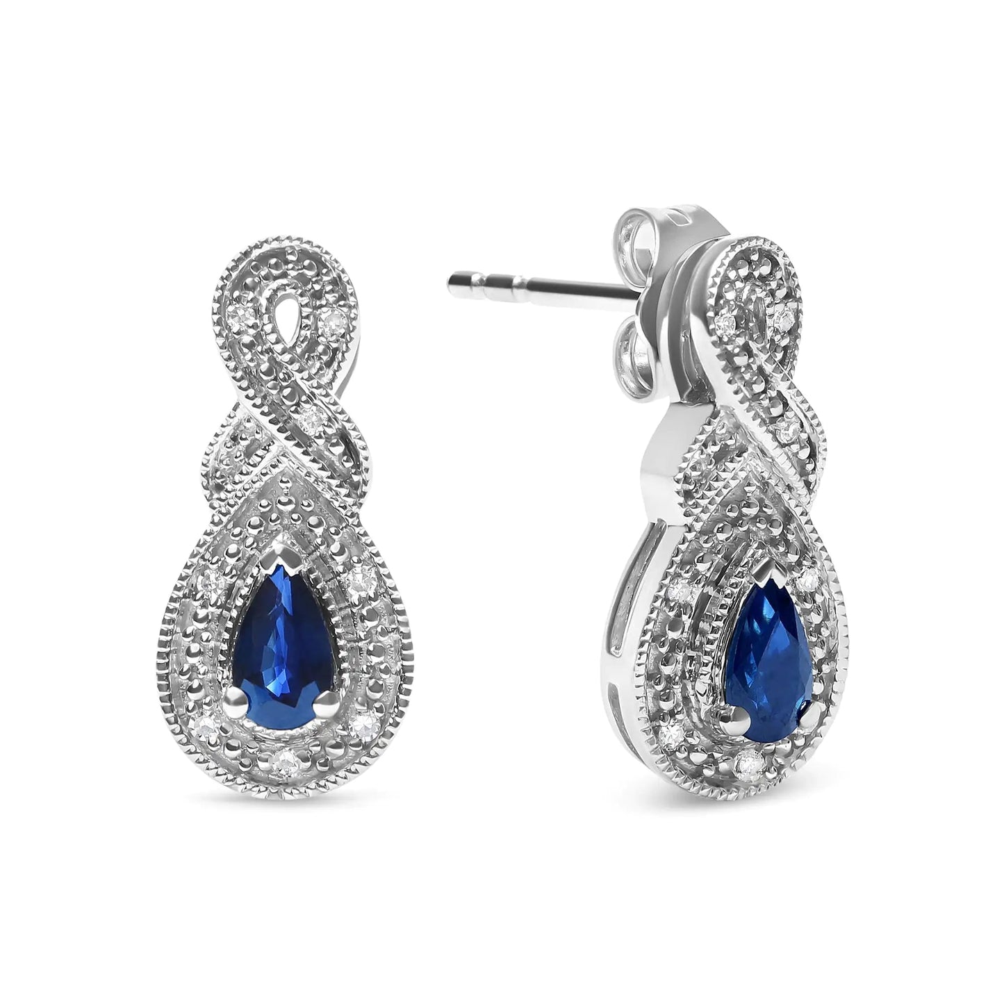 .925 Sterling Silver 4.5 x 3mm Pear Sapphire Gemstone and Diamond Accent Infinity Drop Stud Earrings (H - I Color, SI1 - SI2 Clarity) | | Elegant Emulations Jewelry USA