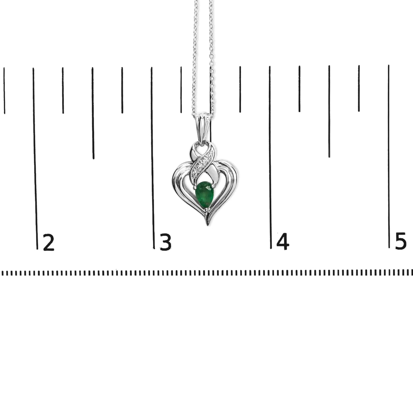 .925 Sterling Silver 6x4mm Pear Emerald and Diamond Accent Heart Pendant Necklace (H - I Color, SI1 - SI2 Clarity) - 18 Inches | | Elegant Emulations Jewelry USA