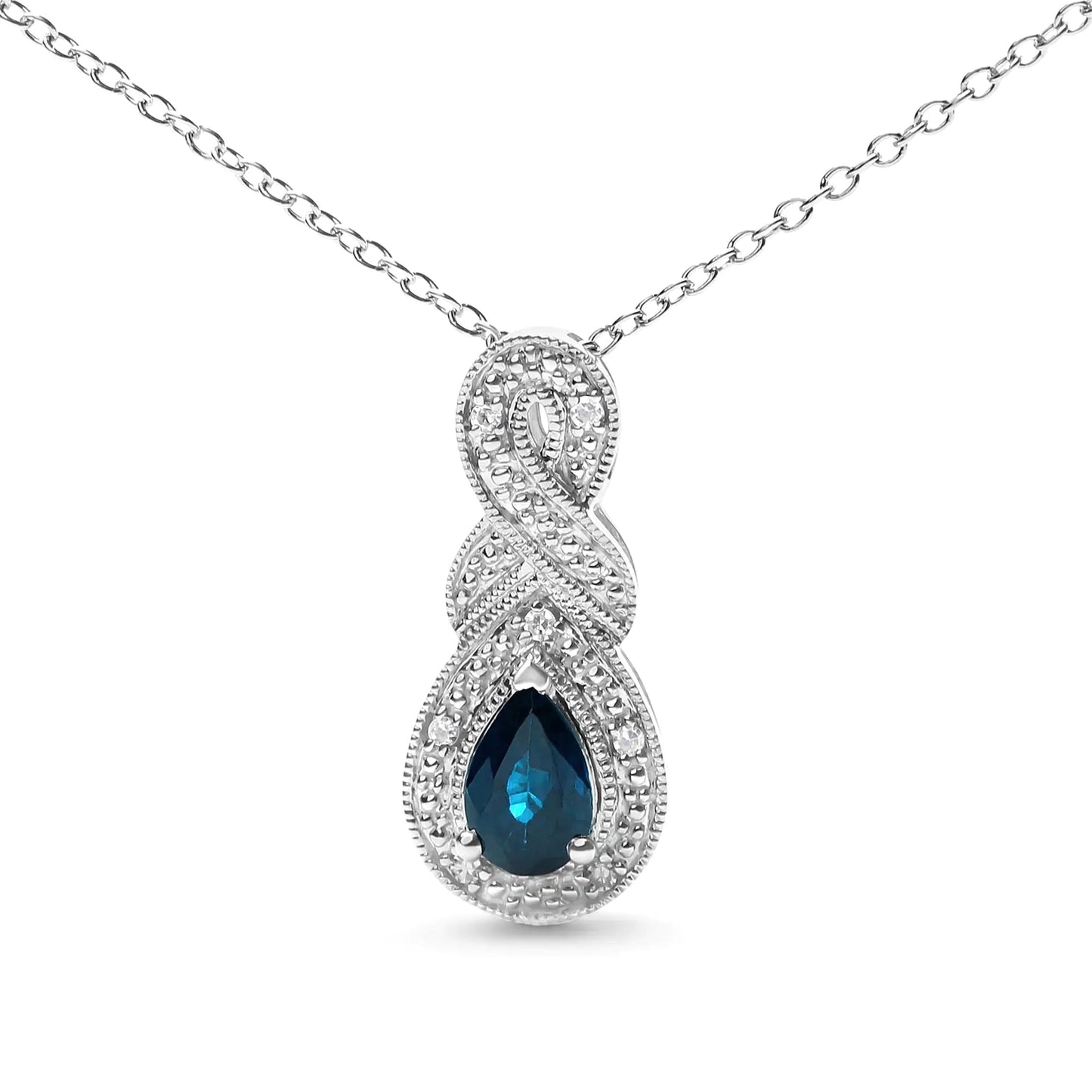.925 Sterling Silver 6x4mm Pear Sapphire and Diamond Accent Infinity Drop 18" Pendant Necklace (H - I Color, SI1 - SI2 Clarity) | | Elegant Emulations Jewelry USA