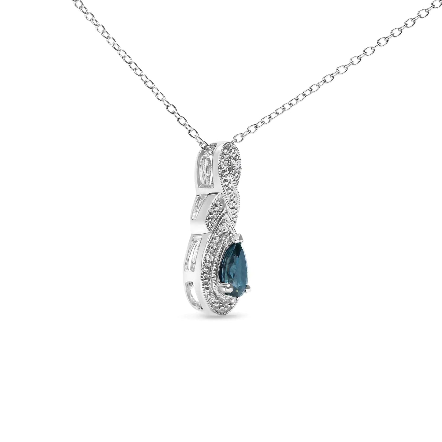 .925 Sterling Silver 6x4mm Pear Sapphire and Diamond Accent Infinity Drop 18" Pendant Necklace (H - I Color, SI1 - SI2 Clarity) | | Elegant Emulations Jewelry USA
