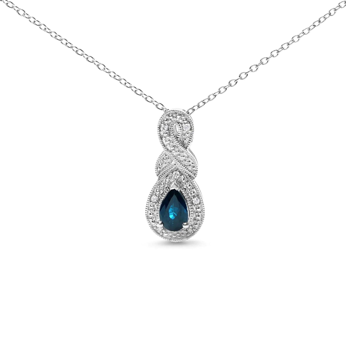 .925 Sterling Silver 6x4mm Pear Sapphire and Diamond Accent Infinity Drop 18" Pendant Necklace (H - I Color, SI1 - SI2 Clarity) | | Elegant Emulations Jewelry USA