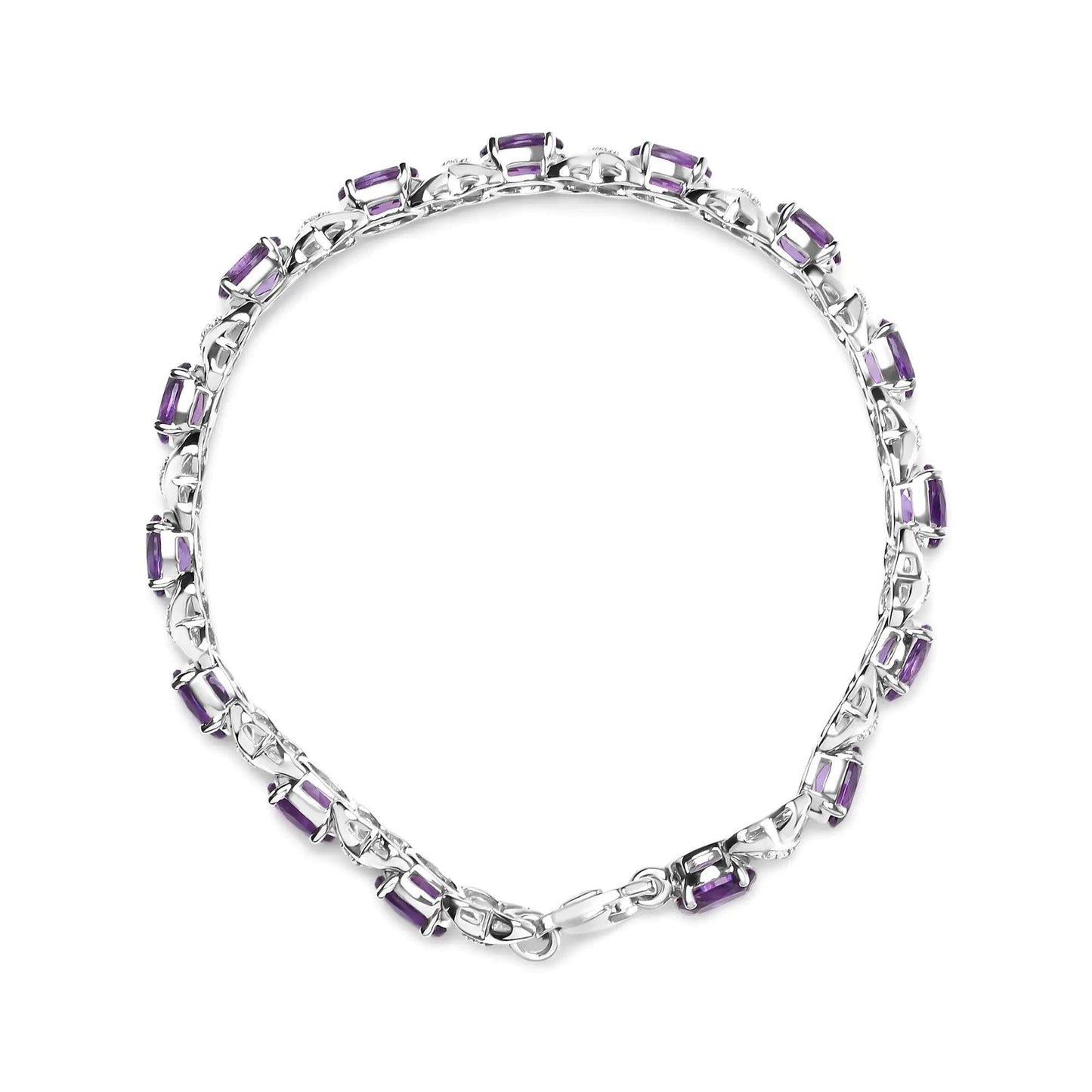 .925 Sterling Silver 7x5mm Oval Amethyst and Diamond Accent X - Link Bracelet (H - I Color, SI1 - SI2 Clarity) - Size 7" | | Elegant Emulations Jewelry USA