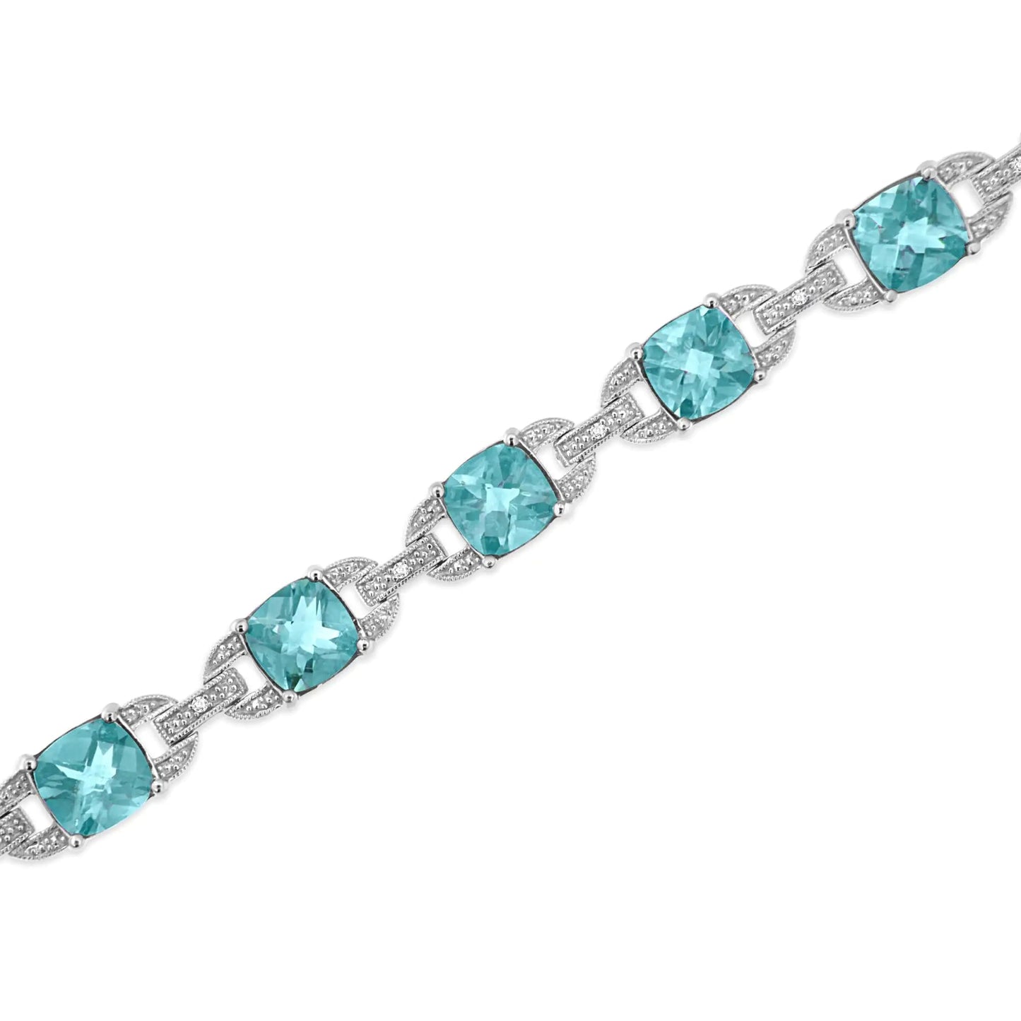 .925 Sterling Silver 7x7 mm Cushion Cut Blue Topaz and 1/20 cttw Round Cut Diamond Fashion Tennis Bracelet (I - J Color, I1 - I2 Clarity) - 7" | | Elegant Emulations Jewelry USA