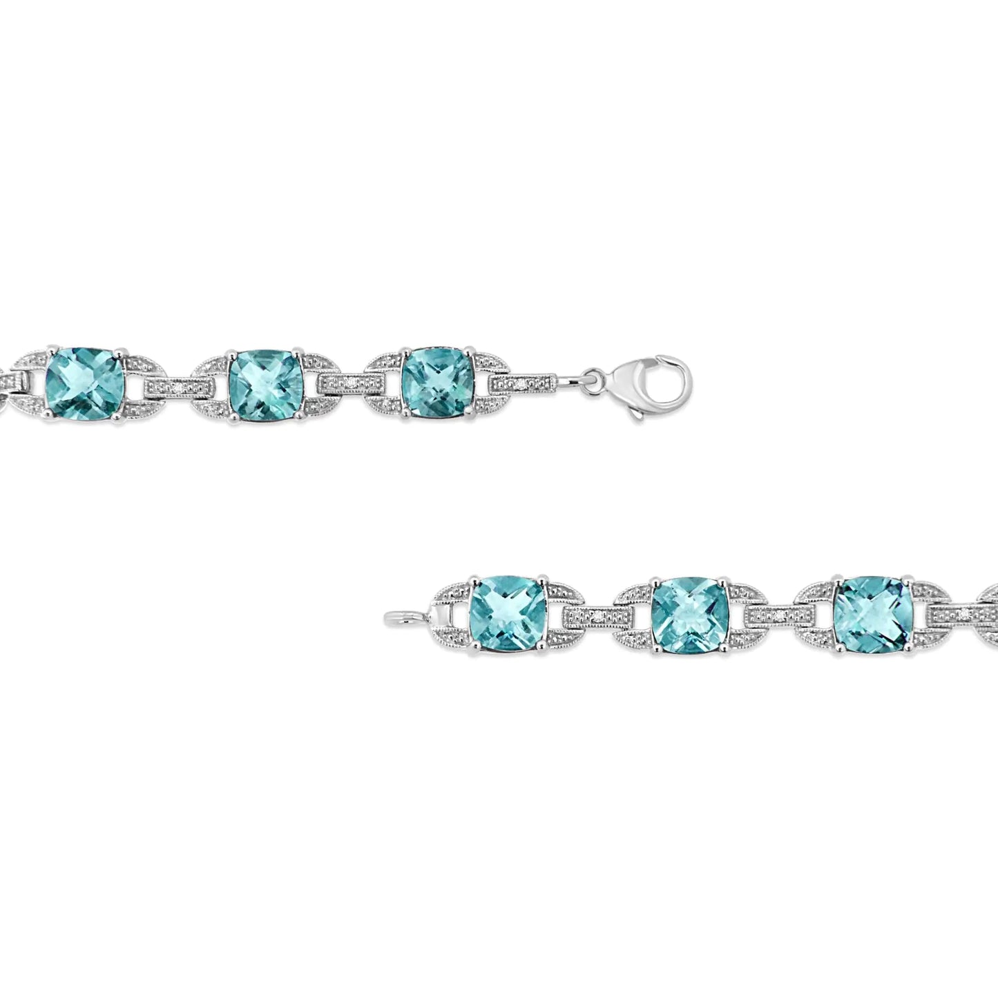 .925 Sterling Silver 7x7 mm Cushion Cut Blue Topaz and 1/20 cttw Round Cut Diamond Fashion Tennis Bracelet (I - J Color, I1 - I2 Clarity) - 7" | | Elegant Emulations Jewelry USA