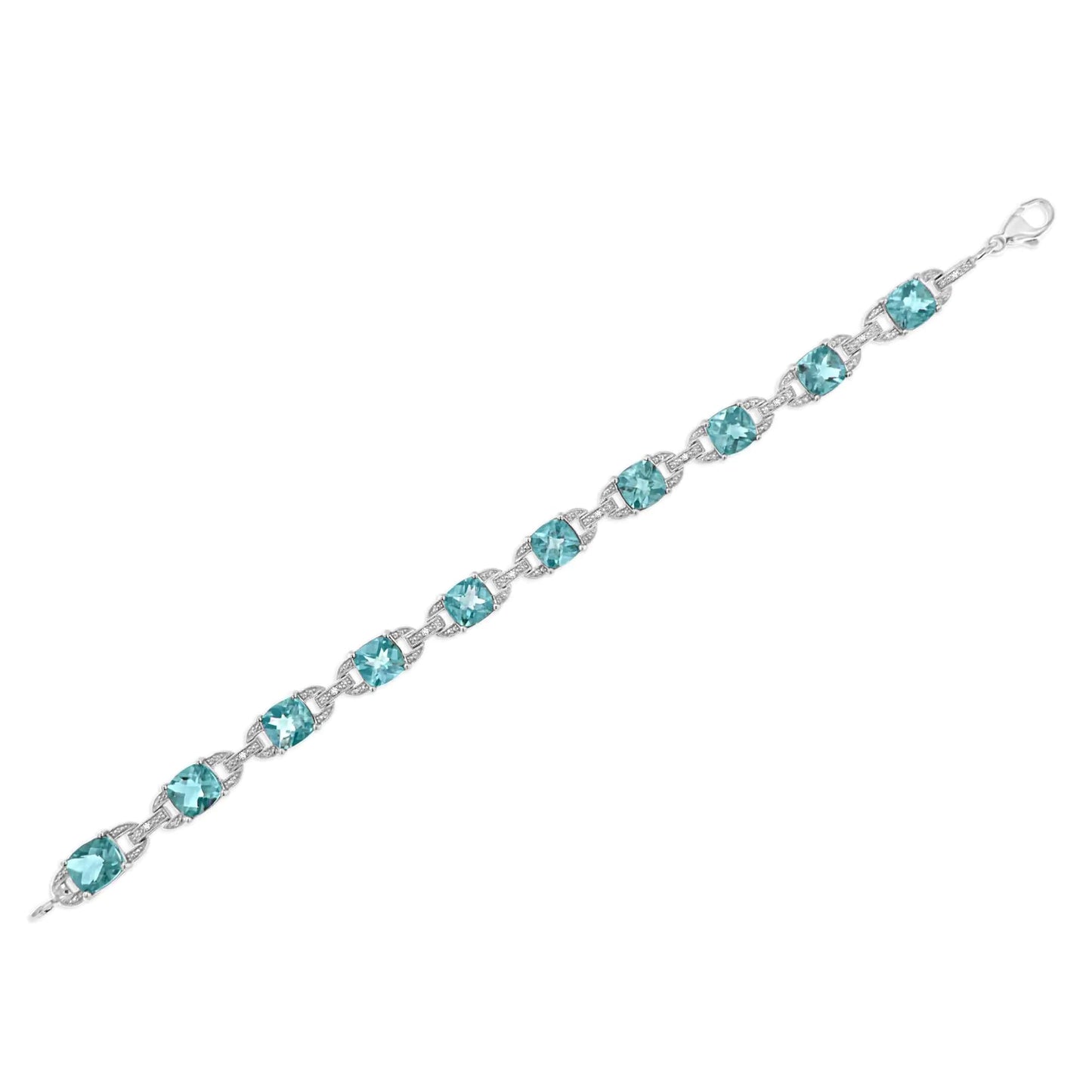.925 Sterling Silver 7x7 mm Cushion Cut Blue Topaz and 1/20 cttw Round Cut Diamond Fashion Tennis Bracelet (I - J Color, I1 - I2 Clarity) - 7" | | Elegant Emulations Jewelry USA