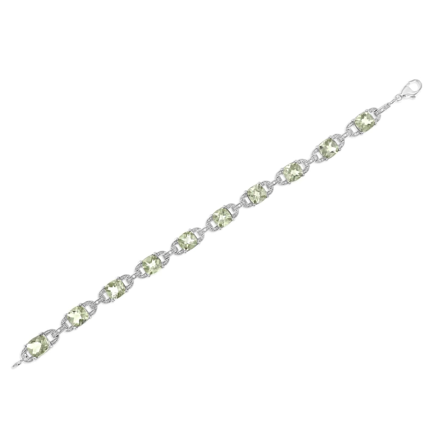 .925 Sterling Silver 7x7 mm Cushion Cut Green Amethyst and 1/20 cttw Round Cut Diamond Fashion Tennis Bracelet (I - J Color, I1 - I2 Clarity) - 7" | | Elegant Emulations Jewelry USA