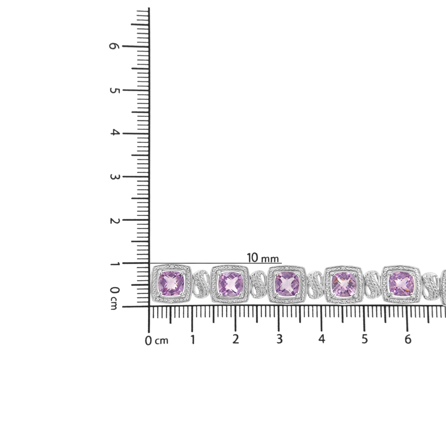 .925 Sterling Silver 7x7 mm Cushion Cut Purple Amethyst and 1/10 cttw Round Cut Diamond Square Shape Tennis Bracelet (I - J Color, I1 - I2 Clarity) - 7" | | Elegant Emulations Jewelry USA