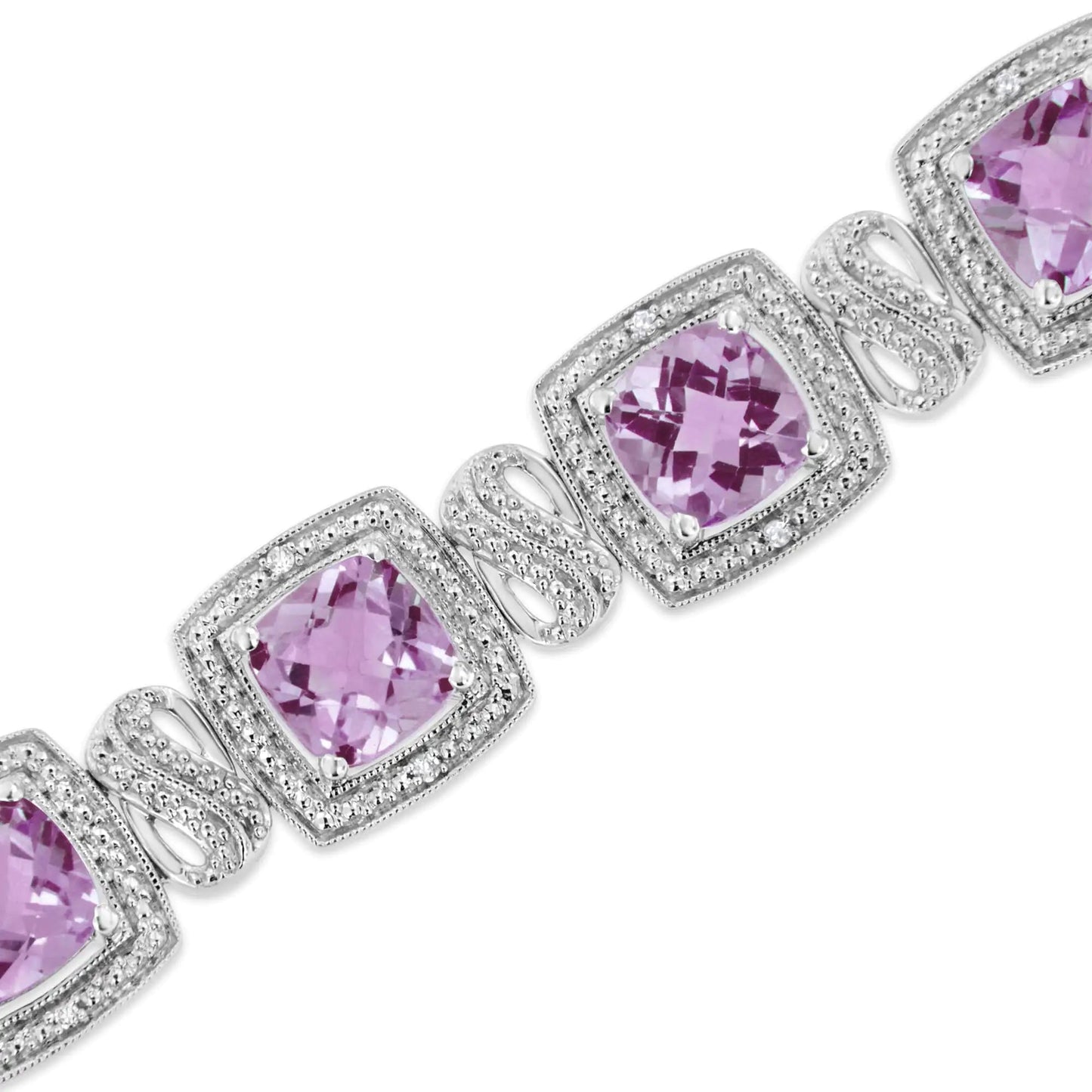 .925 Sterling Silver 7x7 mm Cushion Cut Purple Amethyst and 1/10 cttw Round Cut Diamond Square Shape Tennis Bracelet (I - J Color, I1 - I2 Clarity) - 7" | | Elegant Emulations Jewelry USA