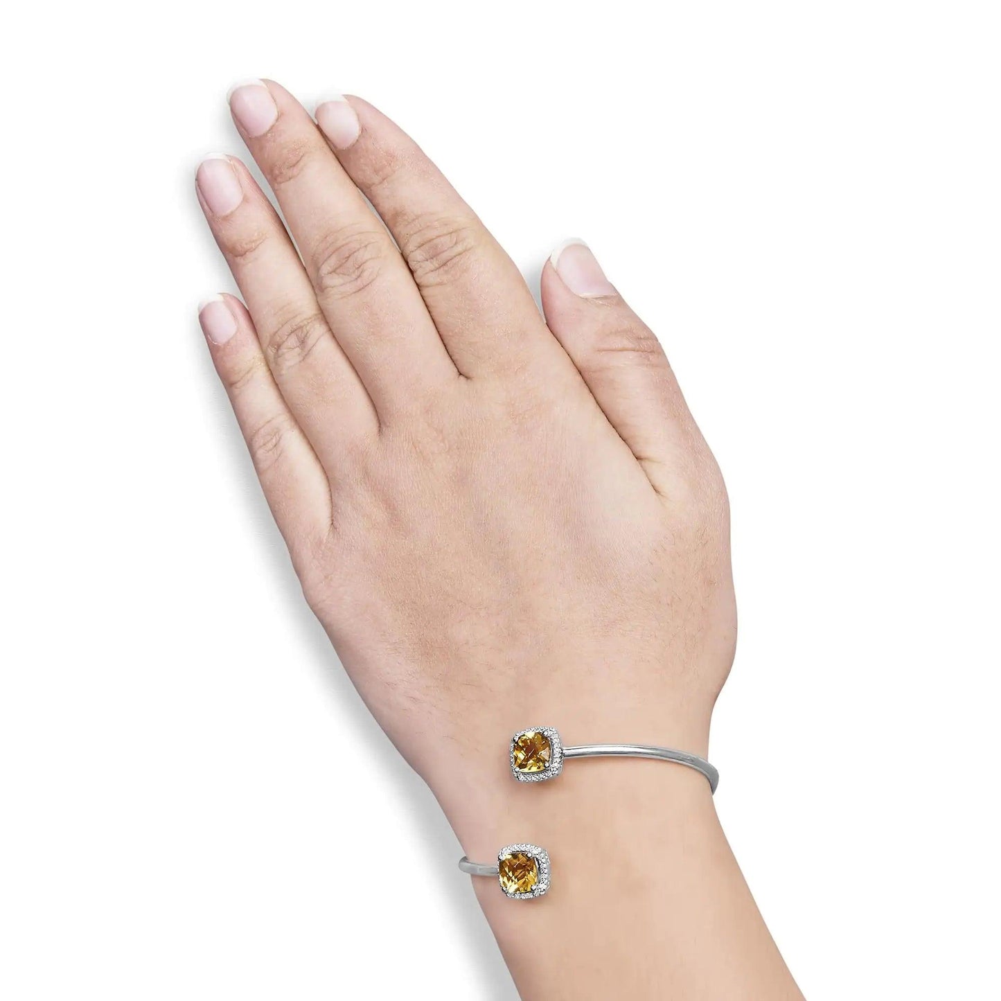 .925 Sterling Silver 8mm Cushion Cut Yellow Citrine Gemstone and Diamond Accent Split Bypass Bangle Bracelet (H - I Color, SI1 - SI2 Clarity) - Fits up to 7.75" Inches | | Elegant Emulations Jewelry USA