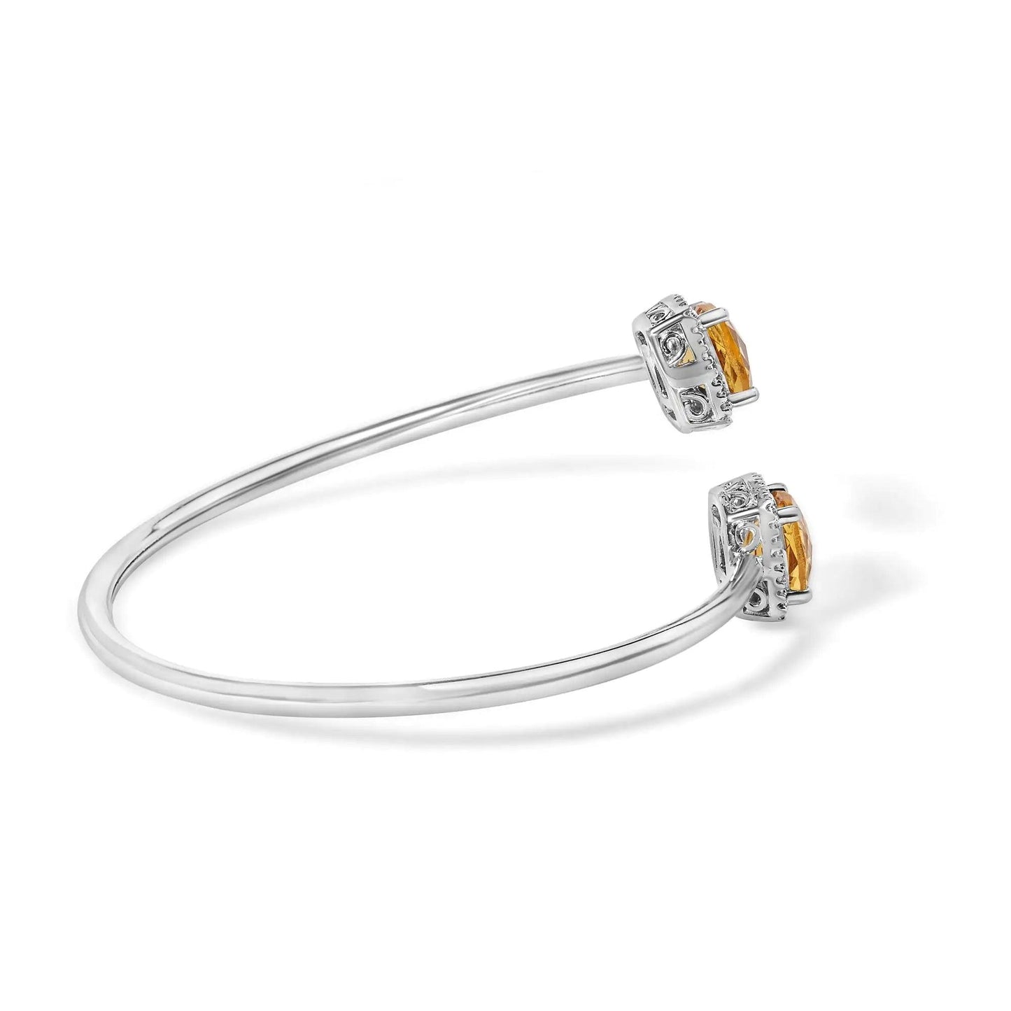 .925 Sterling Silver 8mm Cushion Cut Yellow Citrine Gemstone and Diamond Accent Split Bypass Bangle Bracelet (H - I Color, SI1 - SI2 Clarity) - Fits up to 7.75" Inches | | Elegant Emulations Jewelry USA