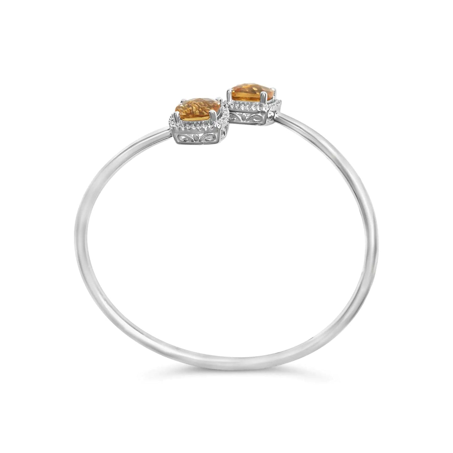 .925 Sterling Silver 8mm Cushion Cut Yellow Citrine Gemstone and Diamond Accent Split Bypass Bangle Bracelet (H - I Color, SI1 - SI2 Clarity) - Fits up to 7.75" Inches | | Elegant Emulations Jewelry USA