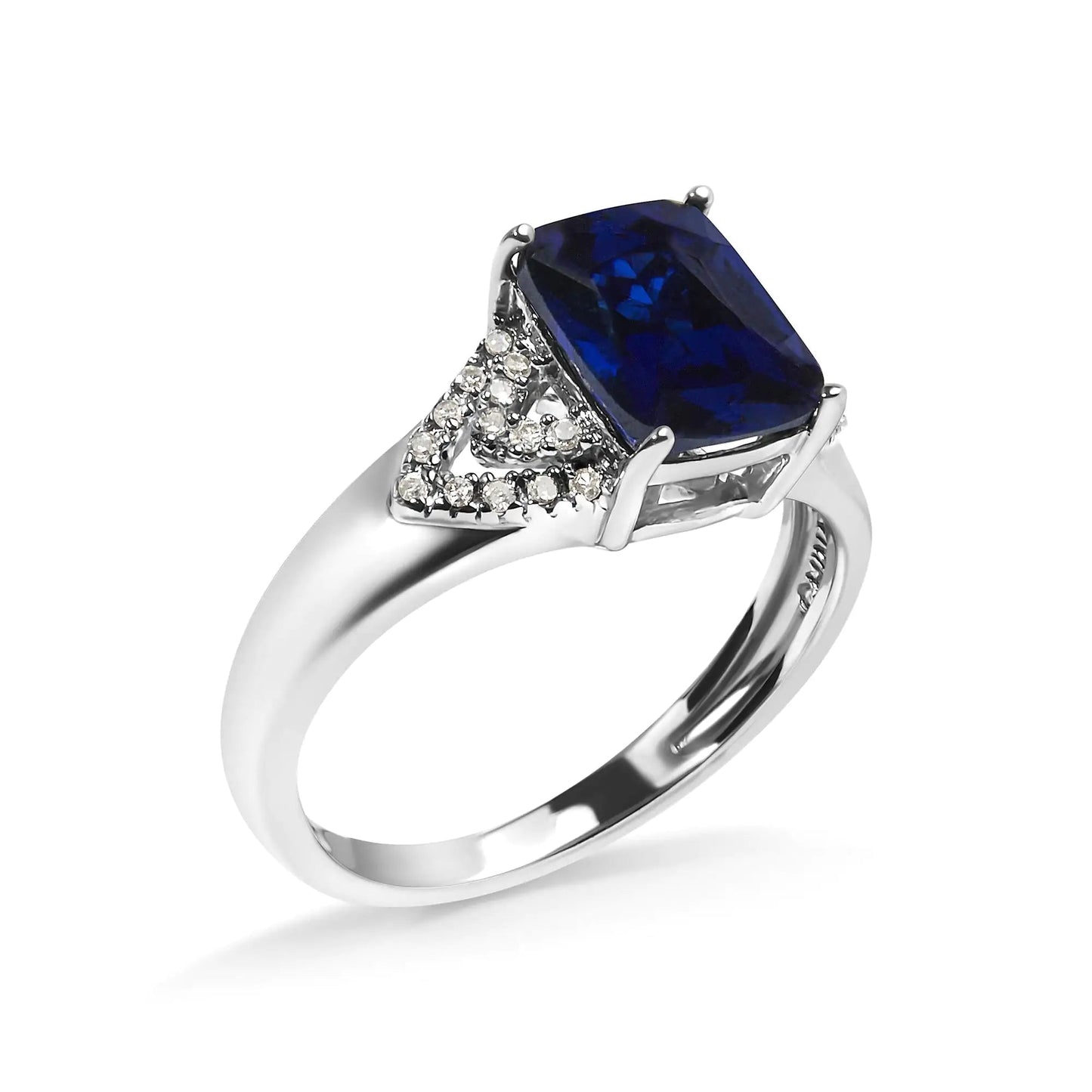 .925 Sterling Silver 9X7 mm Cushion Cut Blue Sapphire and White Diamond Step up Engagement Ring (I - J Color, I3 Clarity) | | Elegant Emulations Jewelry USA