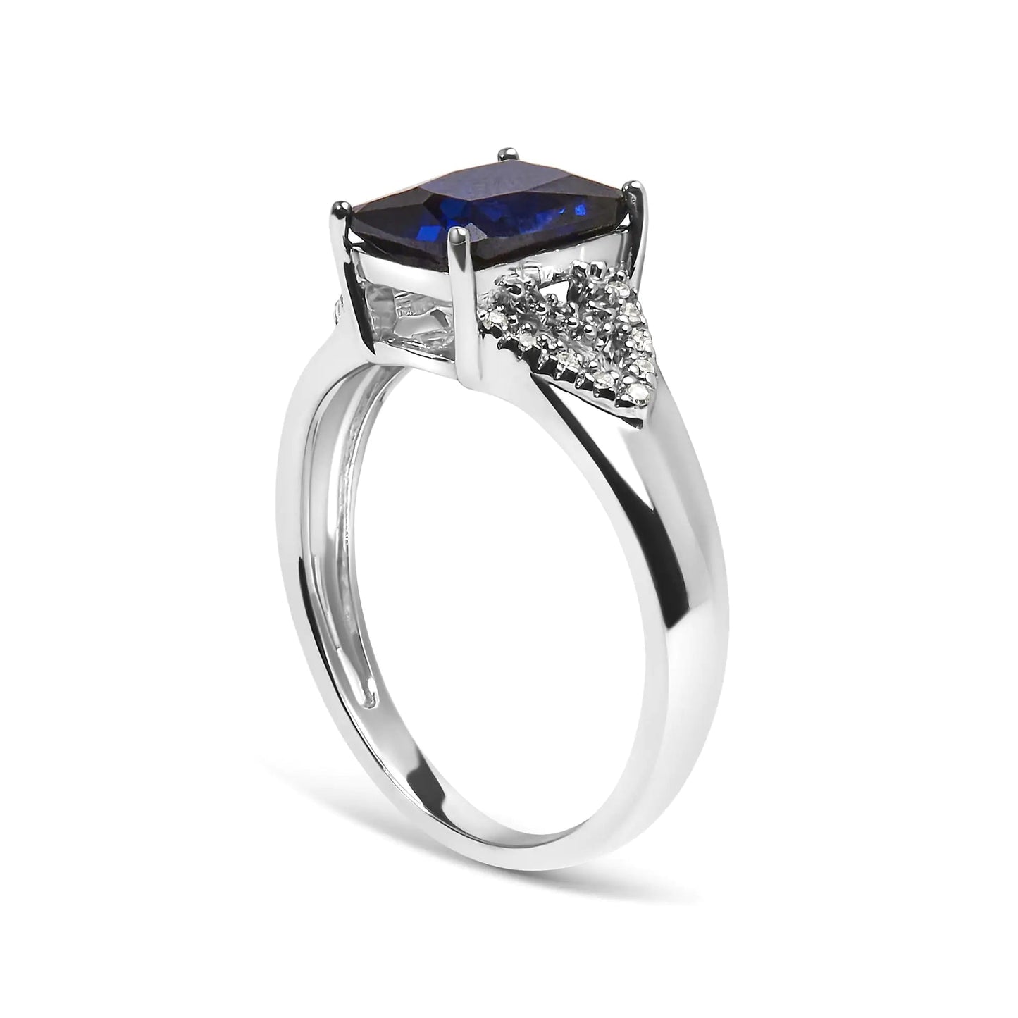 .925 Sterling Silver 9X7 mm Cushion Cut Blue Sapphire and White Diamond Step up Engagement Ring (I - J Color, I3 Clarity) | | Elegant Emulations Jewelry USA