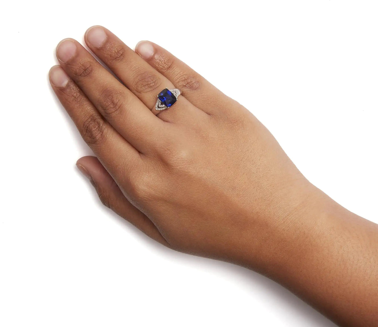 .925 Sterling Silver 9X7 mm Cushion Cut Blue Sapphire and White Diamond Step up Engagement Ring (I - J Color, I3 Clarity) | | Elegant Emulations Jewelry USA