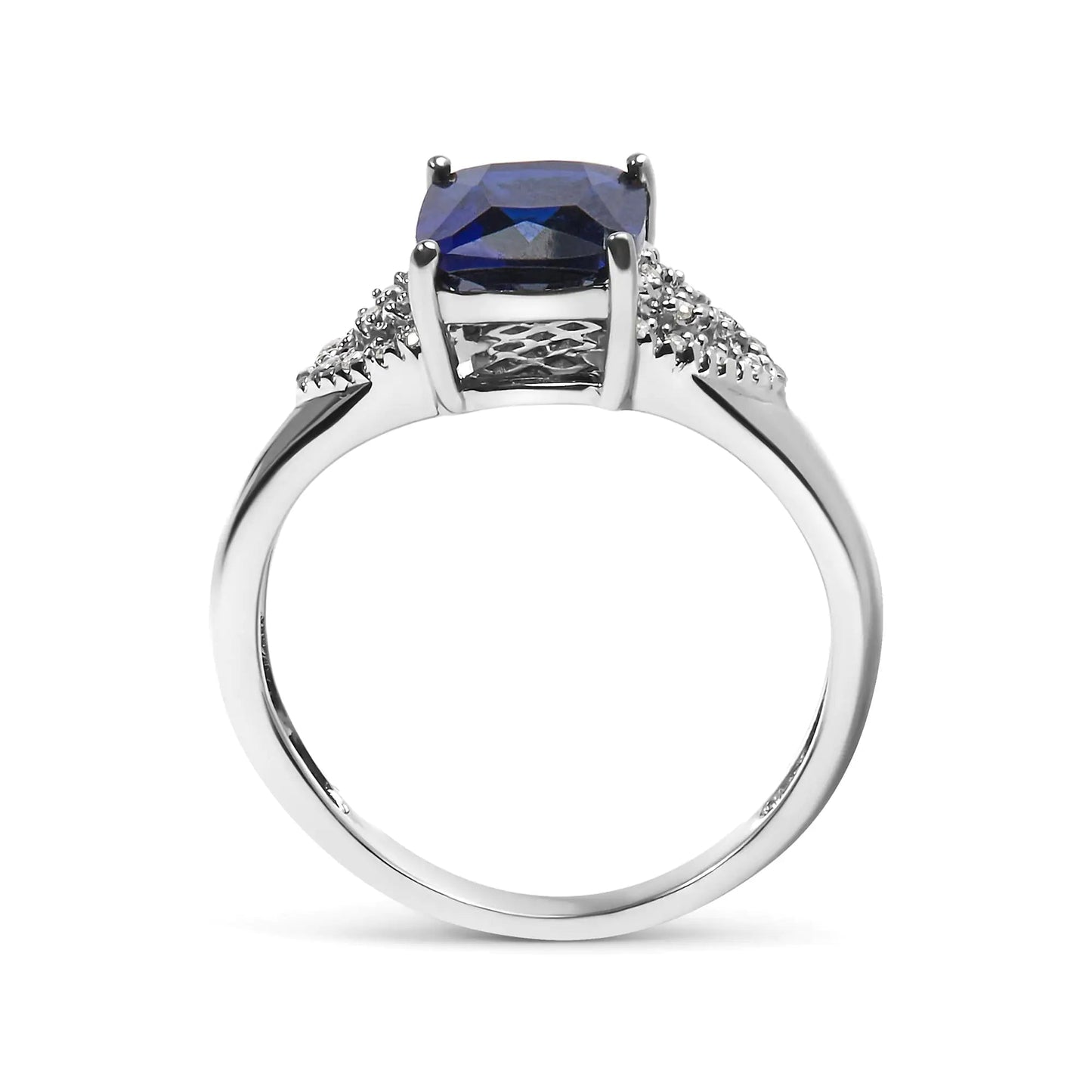 .925 Sterling Silver 9X7 mm Cushion Cut Blue Sapphire and White Diamond Step up Engagement Ring (I - J Color, I3 Clarity) | | Elegant Emulations Jewelry USA