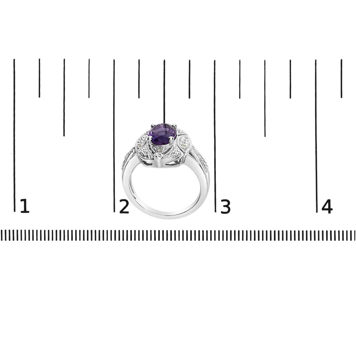 .925 Sterling Silver 9x7mm Oval Purple Amethyst and Round Diamond Accent Fashion Cocktail Ring (I - J Color, I1 - I2 Clarity) | | Elegant Emulations Jewelry USA