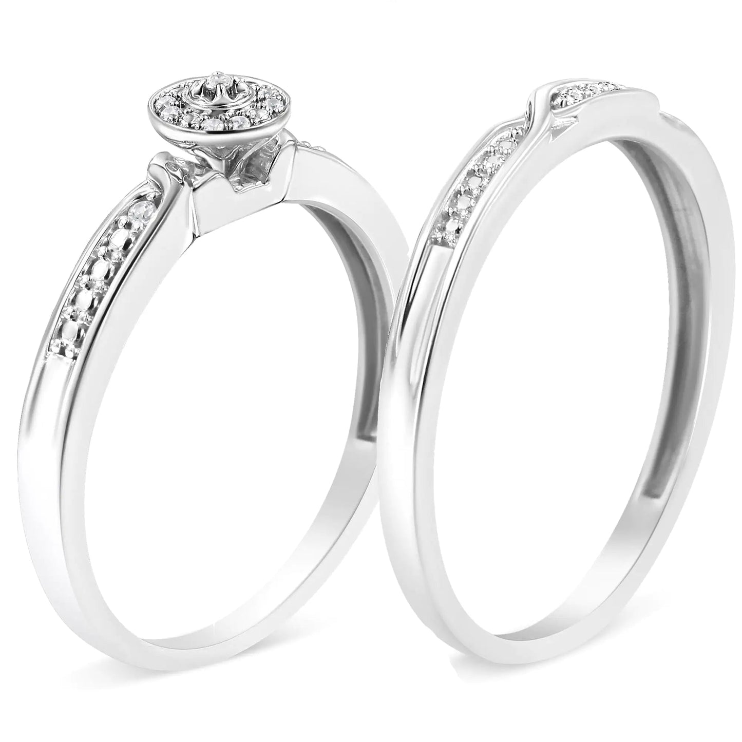 .925 Sterling Silver Diamond Accent Frame Twist Shank Bridal Set Ring and Band (I - J Color, I3 Clarity) | | Elegant Emulations Jewelry USA