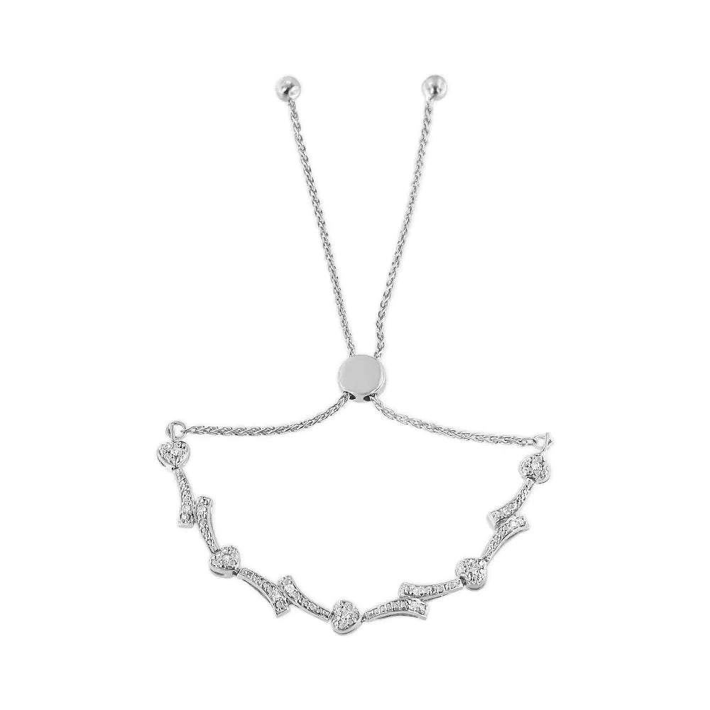 .925 Sterling Silver Diamond Accent Heart and Wave Link Bolo Bracelet (I - J Color, I2 - I3 Clarity) - 6" to 9" Adjustable | | Elegant Emulations Jewelry USA