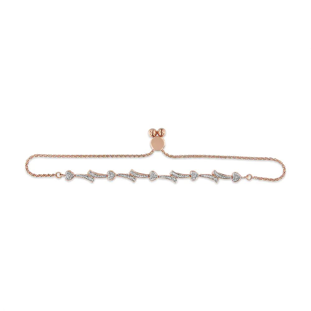 .925 Sterling Silver Diamond Accent Heart and Wave Link Bolo Bracelet (I - J Color, I2 - I3 Clarity) - 6" to 9" Adjustable | | Elegant Emulations Jewelry USA