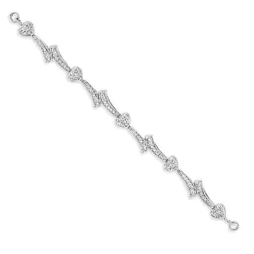 .925 Sterling Silver Diamond Accent Heart and Wave Link Bolo Bracelet (I - J Color, I2 - I3 Clarity) - 6" to 9" Adjustable | | Elegant Emulations Jewelry USA