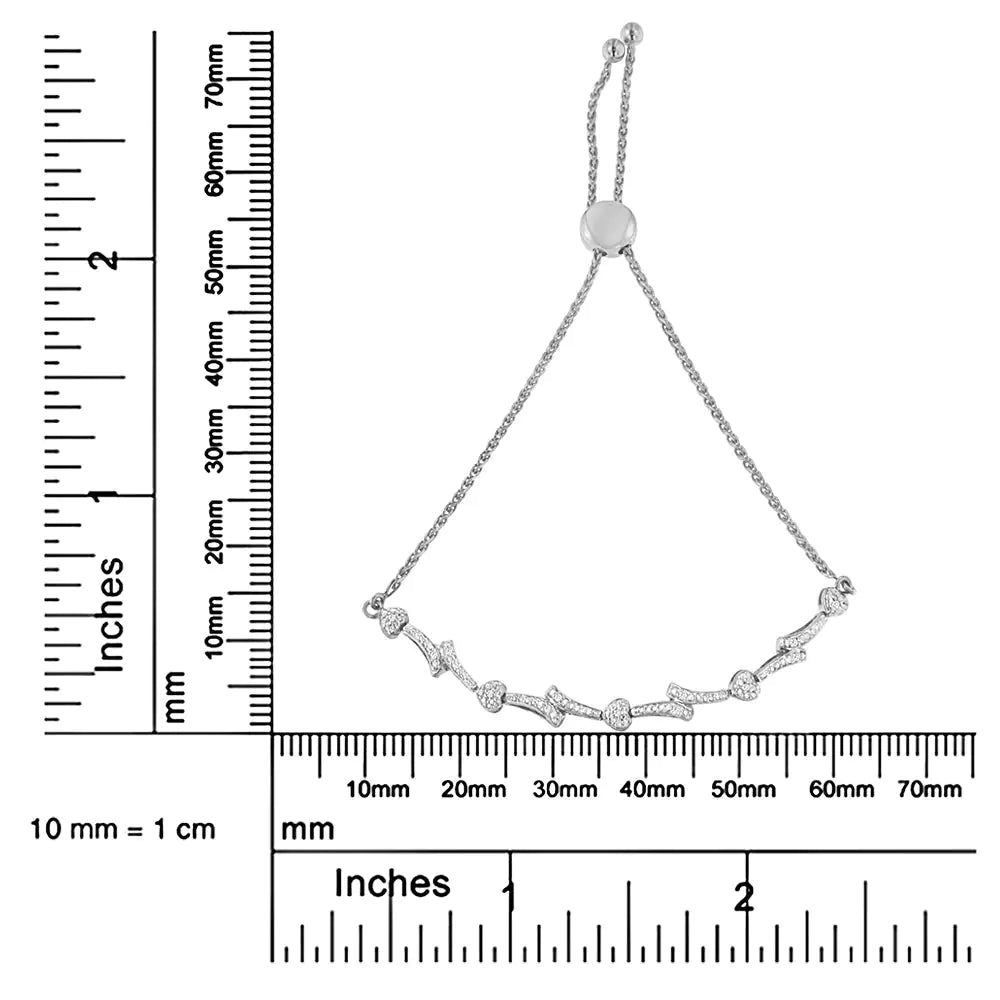 .925 Sterling Silver Diamond Accent Heart and Wave Link Bolo Bracelet (I - J Color, I2 - I3 Clarity) - 6" to 9" Adjustable | | Elegant Emulations Jewelry USA