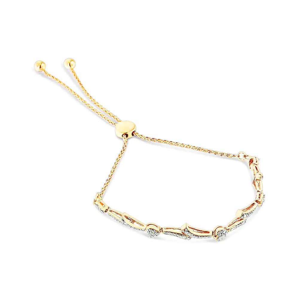 .925 Sterling Silver Diamond Accent Heart and Wave Link Bolo Bracelet (I - J Color, I2 - I3 Clarity) - 6" to 9" Adjustable | | Elegant Emulations Jewelry USA