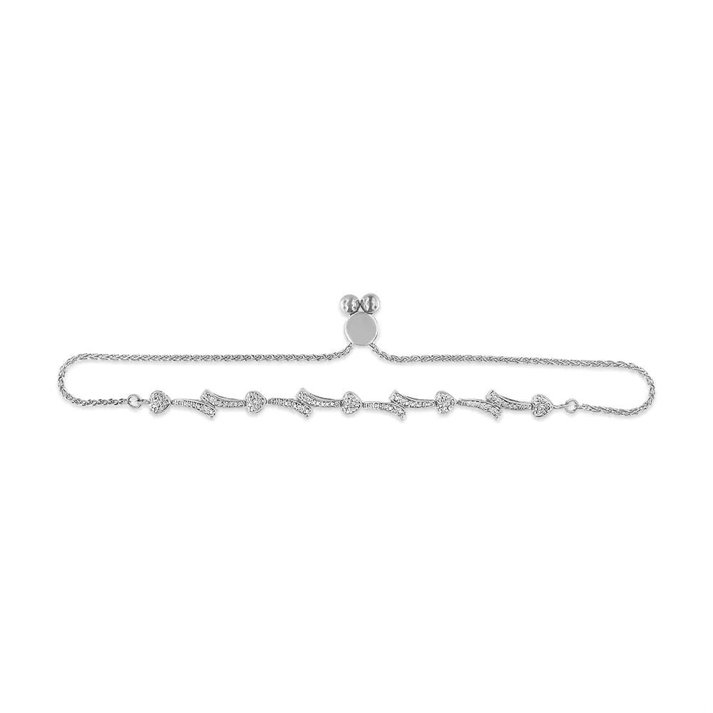 .925 Sterling Silver Diamond Accent Heart and Wave Link Bolo Bracelet (I - J Color, I2 - I3 Clarity) - 6" to 9" Adjustable | | Elegant Emulations Jewelry USA