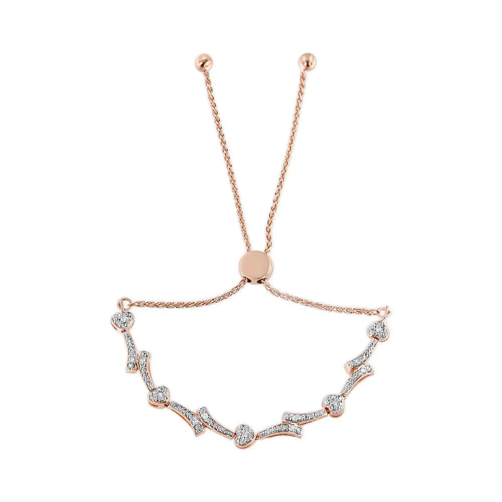 .925 Sterling Silver Diamond Accent Heart and Wave Link Bolo Bracelet (I - J Color, I2 - I3 Clarity) - 6" to 9" Adjustable | | Elegant Emulations Jewelry USA