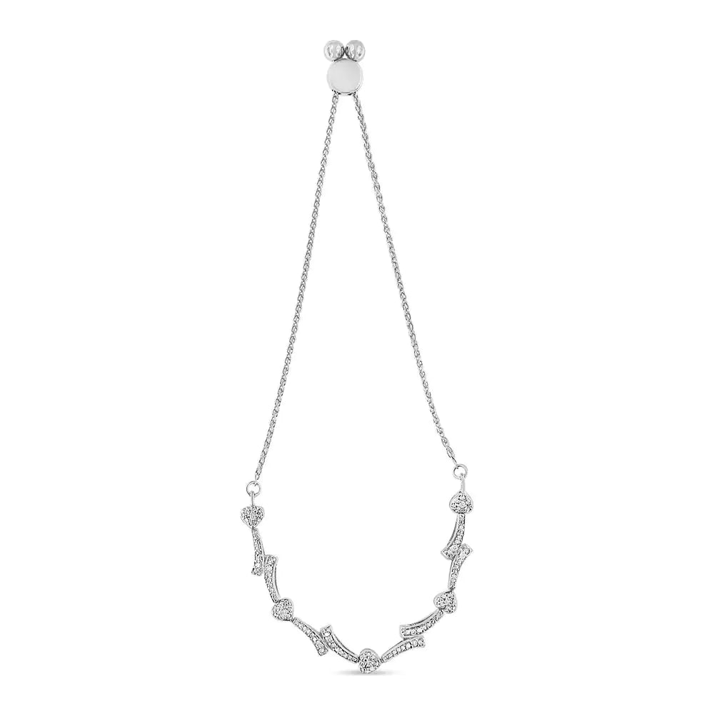.925 Sterling Silver Diamond Accent Heart and Wave Link Bolo Bracelet (I - J Color, I2 - I3 Clarity) - 6" to 9" Adjustable | | Elegant Emulations Jewelry USA