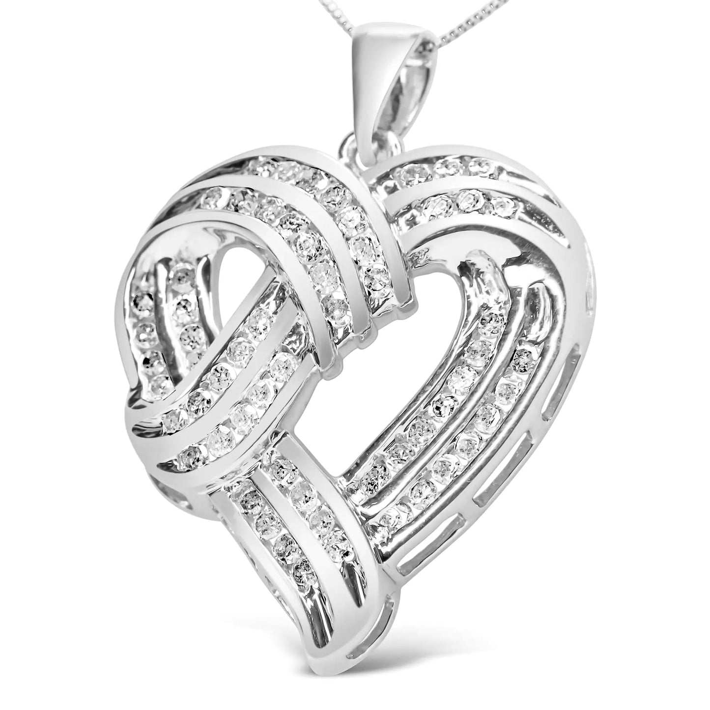 .925 Sterling Silver Diamond Ribbon Heart Pendant Necklace | Necklace | Elegant Emulations Jewelry USA