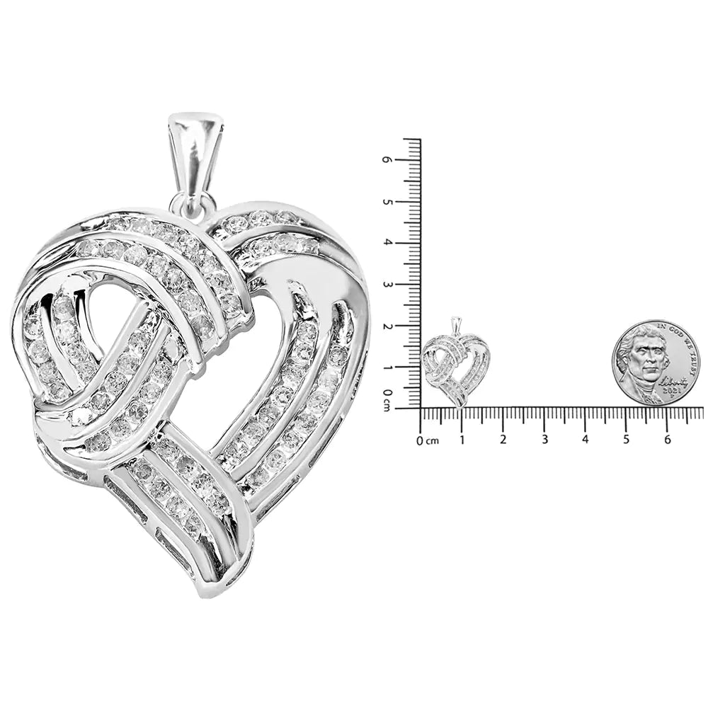.925 Sterling Silver Diamond Ribbon Heart Pendant Necklace | Necklace | Elegant Emulations Jewelry USA