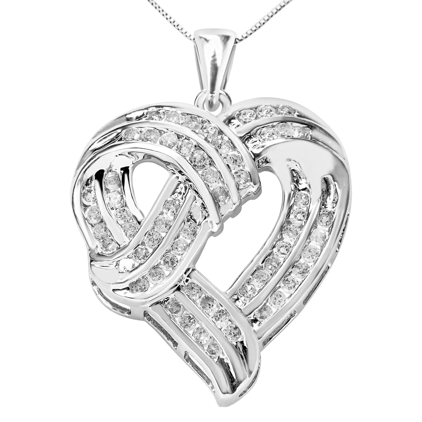 .925 Sterling Silver Diamond Ribbon Heart Pendant Necklace | Necklace | Elegant Emulations Jewelry USA