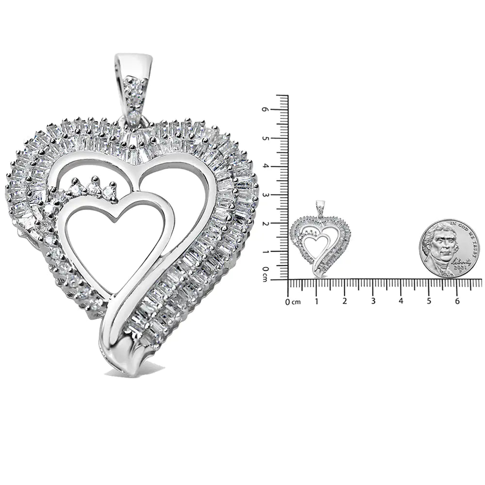 .925 Sterling Silver Double Heart Diamond Pendant Necklace | Necklace | Elegant Emulations Jewelry USA