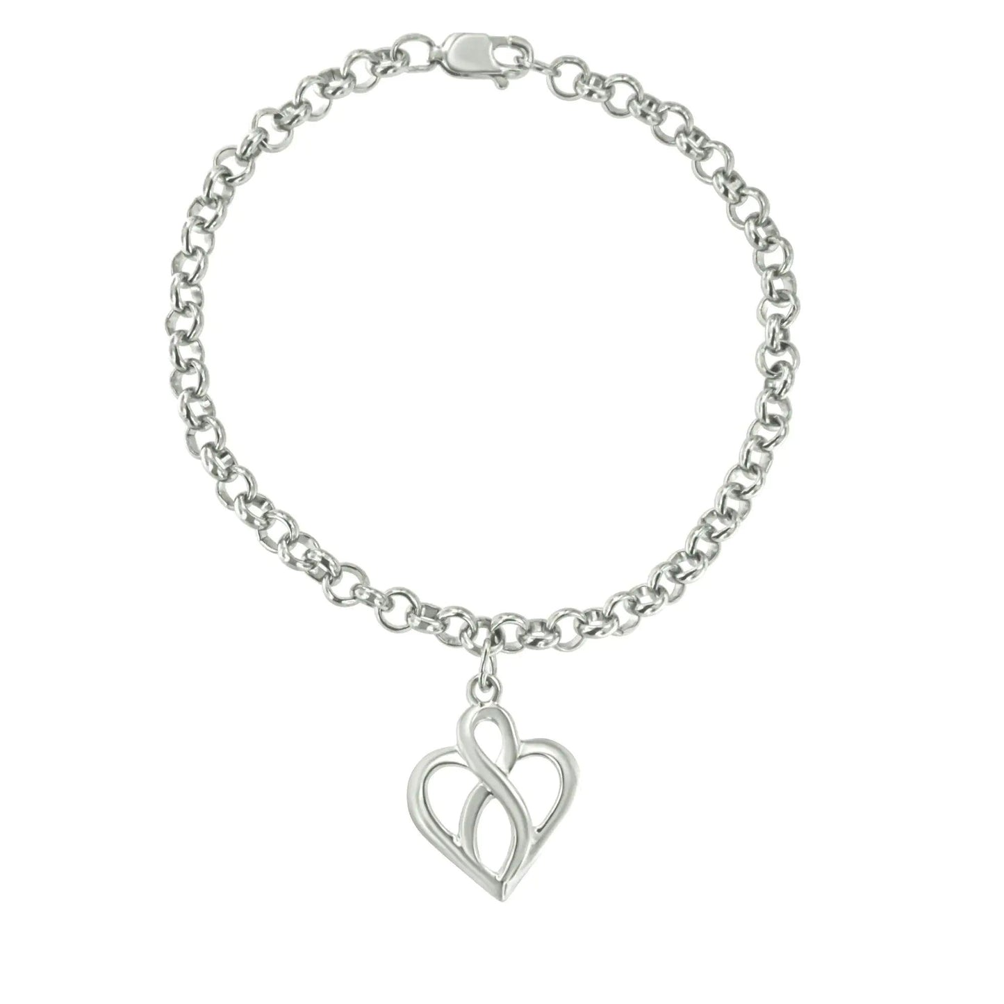 .925 Sterling Silver Open Heart with Center Vertical Infinity Chain Charm Bracelet - Size 7" | | Elegant Emulations Jewelry USA