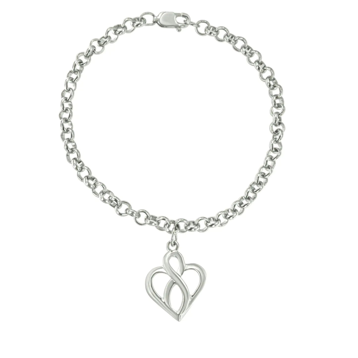.925 Sterling Silver Open Heart with Center Vertical Infinity Chain Charm Bracelet - Size 7" | | Elegant Emulations Jewelry USA