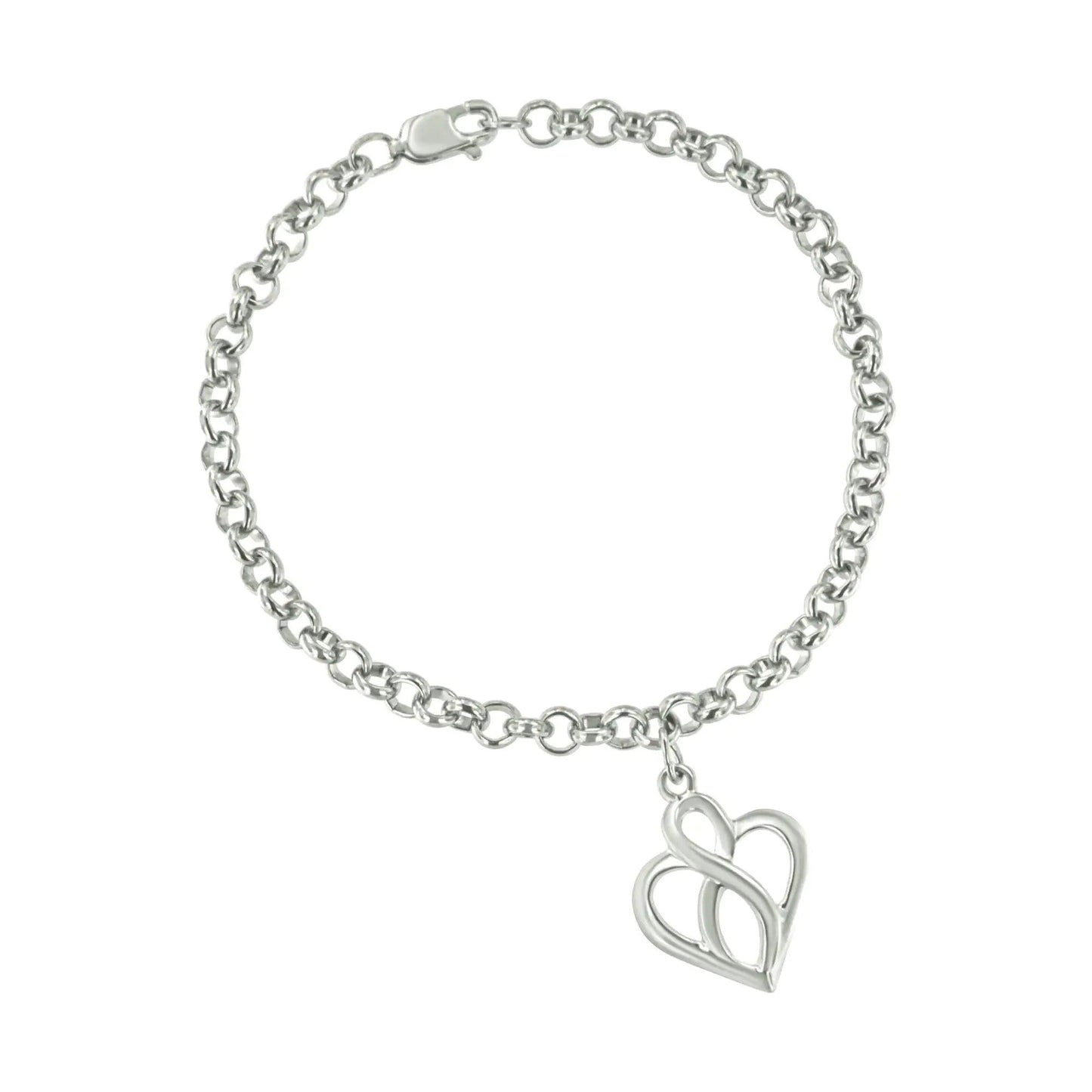 .925 Sterling Silver Open Heart with Center Vertical Infinity Chain Charm Bracelet - Size 7" | | Elegant Emulations Jewelry USA