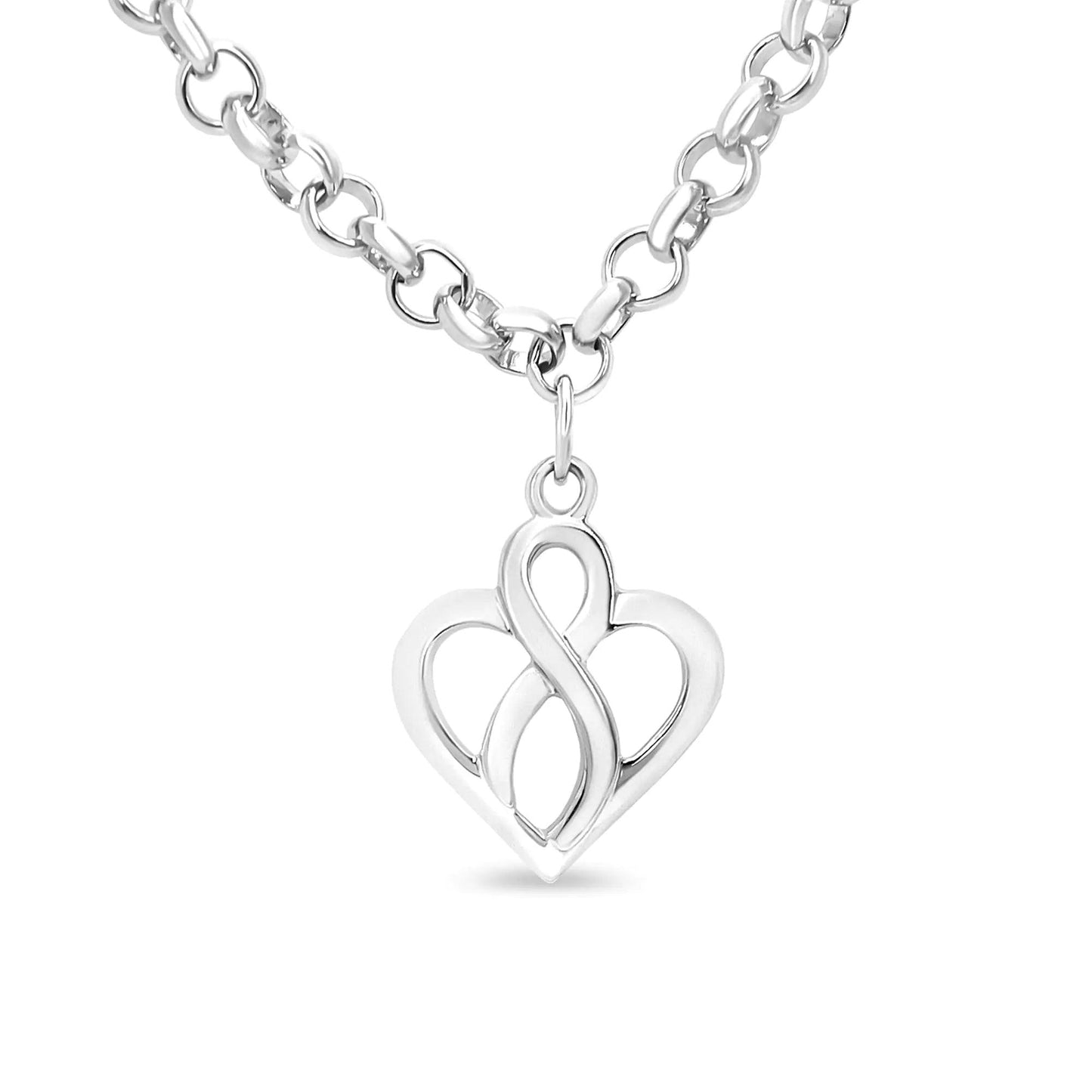 .925 Sterling Silver Open Heart with Center Vertical Infinity Chain Charm Bracelet - Size 7" | | Elegant Emulations Jewelry USA