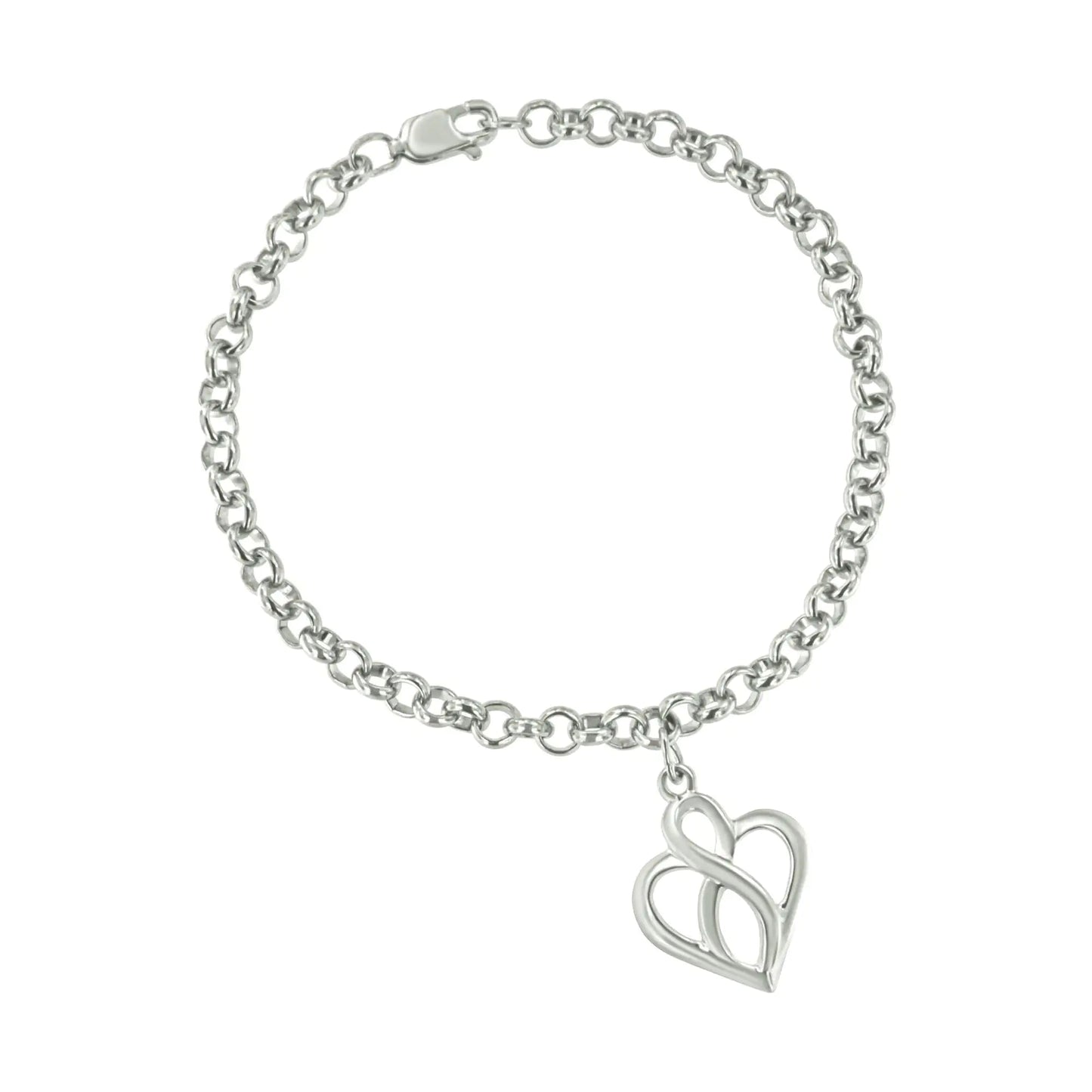 .925 Sterling Silver Open Heart with Center Vertical Infinity Chain Charm Bracelet - Size 7" | | Elegant Emulations Jewelry USA