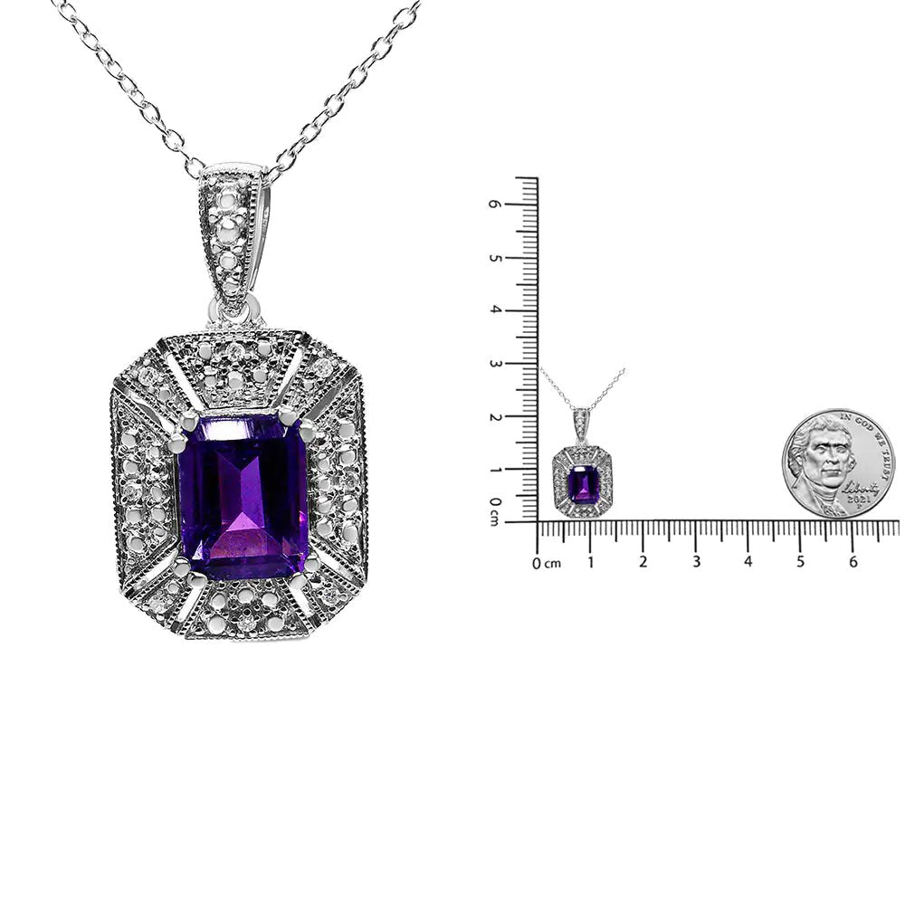 .925 Sterling Silver Purple Amethyst and Diamond Accent Art Deco Style 18" Pendant Necklace (I - J Color, I1 - I2 Clarity) | | Elegant Emulations Jewelry USA