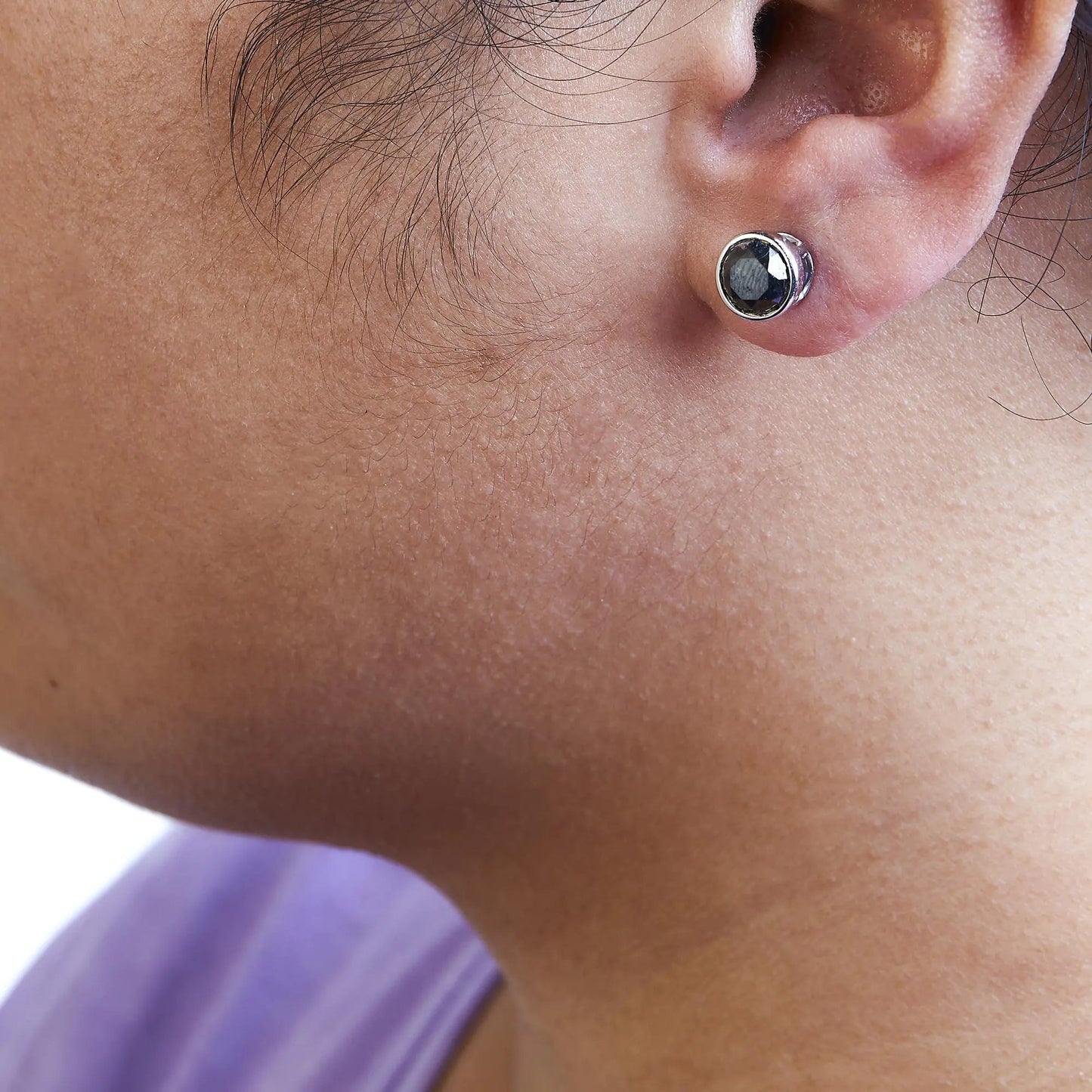 .925 Sterling Silver Round Brilliant - Cut Black Diamond Bezel - Set Stud Earrings with Screw Backs (Fancy Color - Enhanced, I2 - I3 Clarity) | | Elegant Emulations Jewelry USA