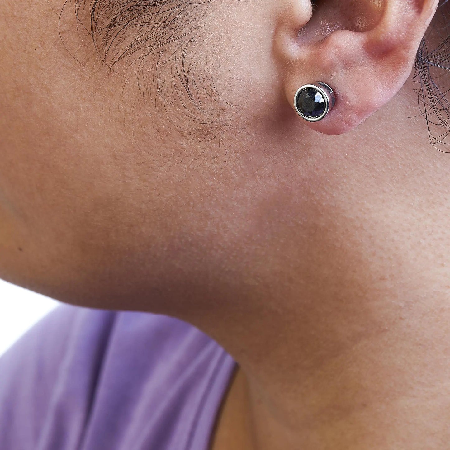 .925 Sterling Silver Round Brilliant - Cut Black Diamond Bezel - Set Stud Earrings with Screw Backs (Fancy Color - Enhanced, I2 - I3 Clarity) | | Elegant Emulations Jewelry USA