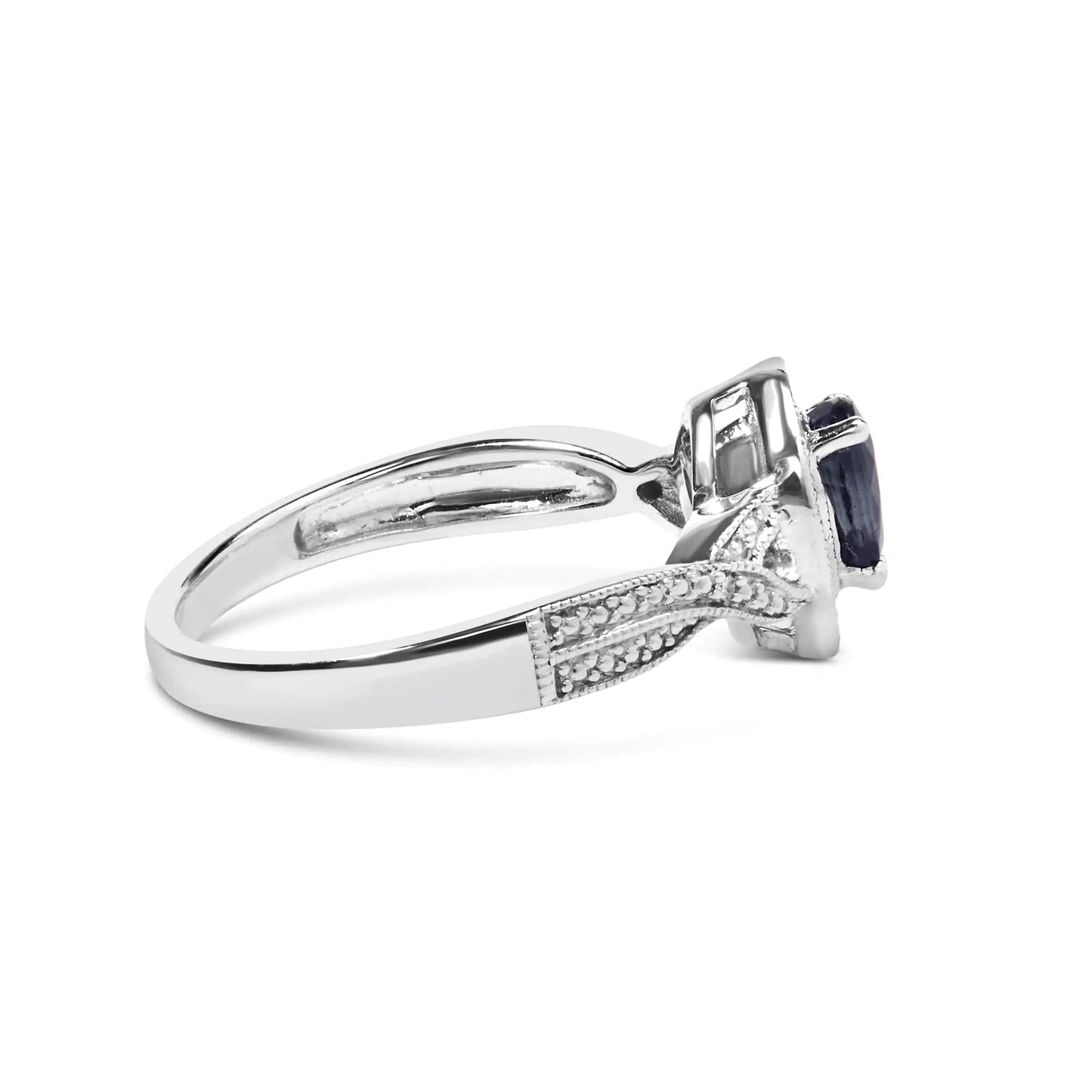 .925 Sterling Silver Sapphire Diamond Halo Ring | Rings | Elegant Emulations Jewelry USA