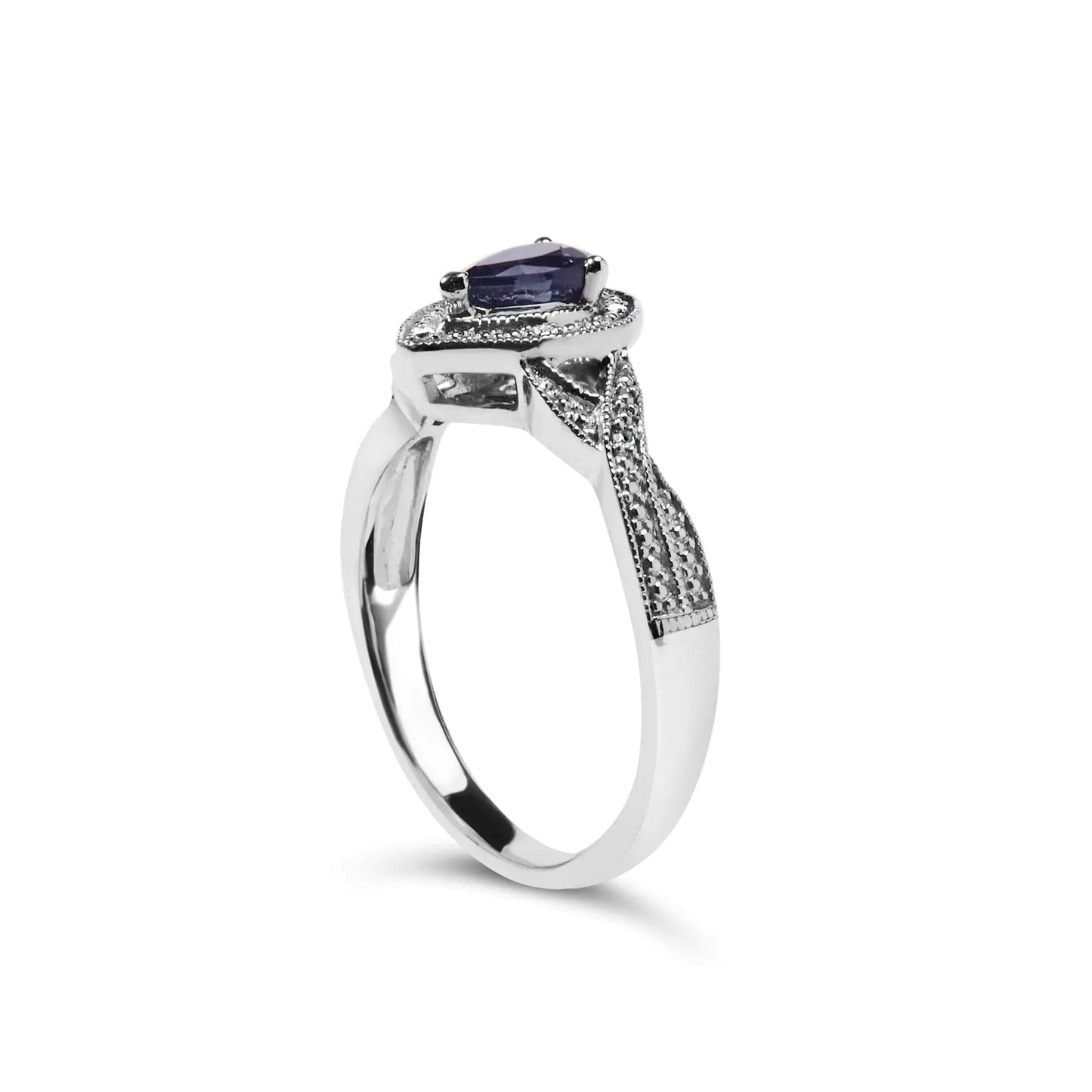 .925 Sterling Silver Sapphire Diamond Halo Ring | Rings | Elegant Emulations Jewelry USA