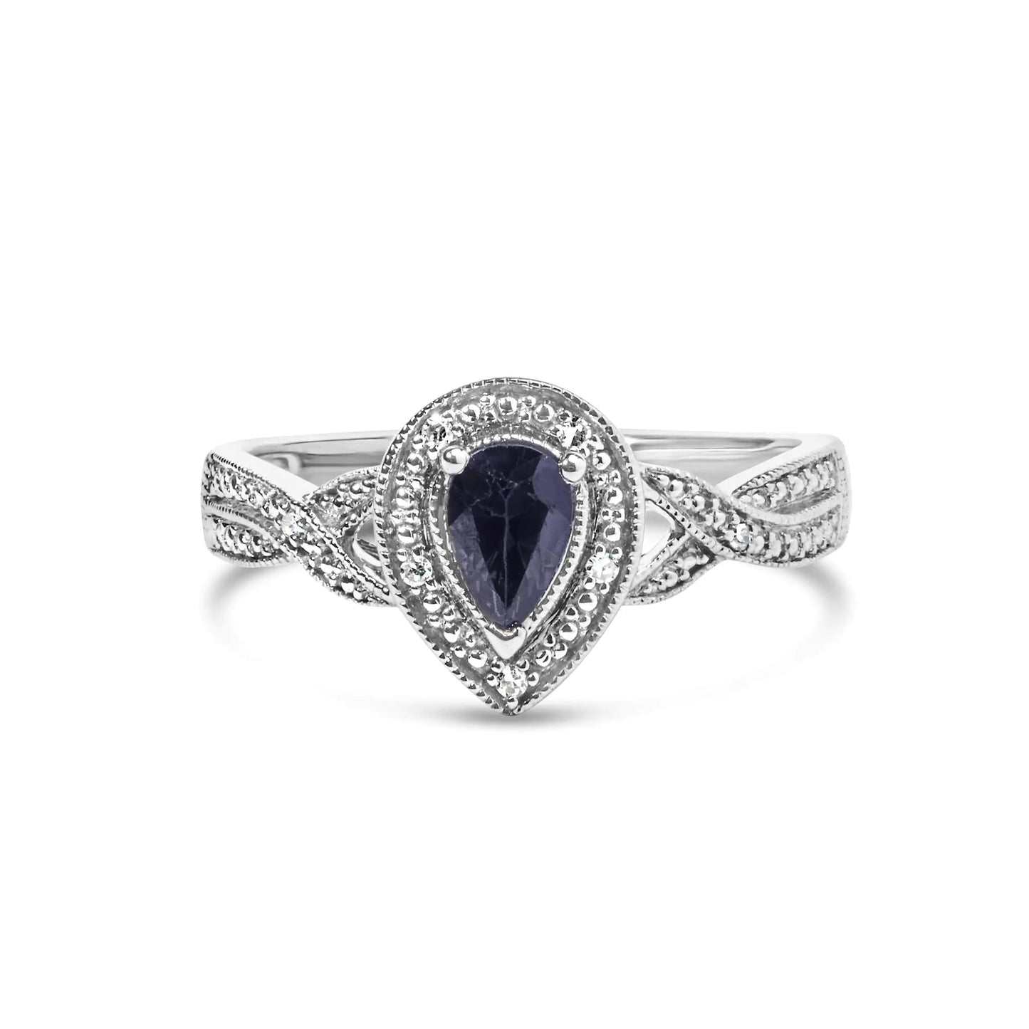 .925 Sterling Silver Sapphire Diamond Halo Ring | Rings | Elegant Emulations Jewelry USA