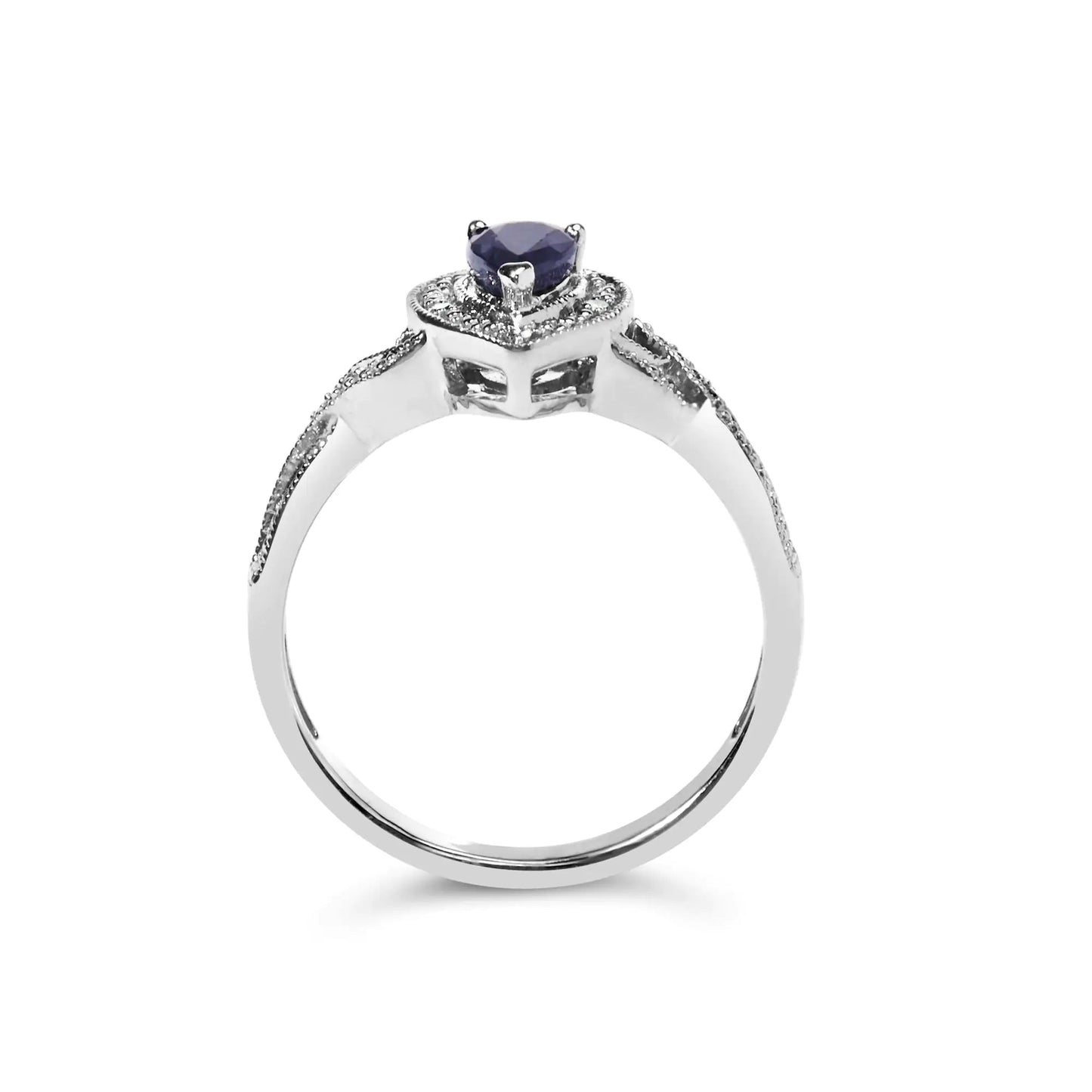 .925 Sterling Silver Sapphire Diamond Halo Ring | Rings | Elegant Emulations Jewelry USA