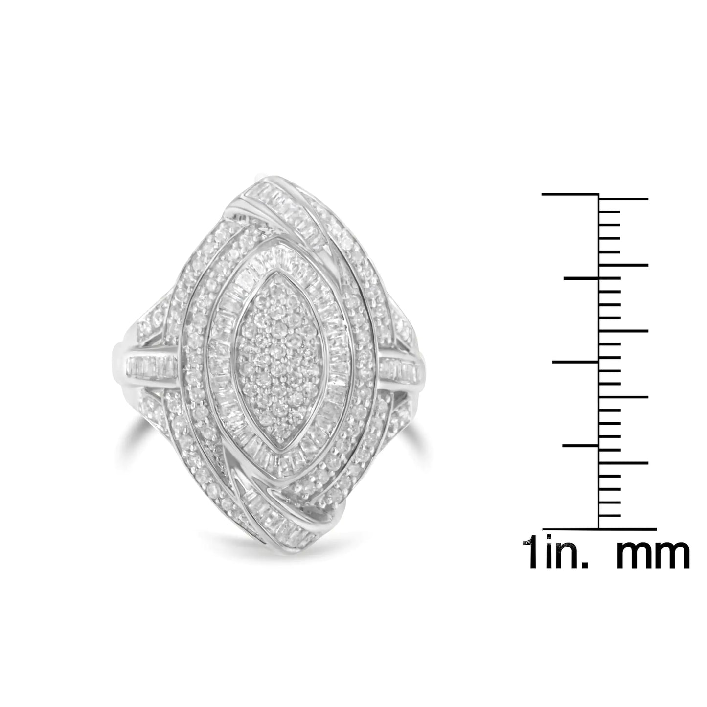 Sterling Silver Diamond Marquise Cocktail Ring – 1 1/8 CT