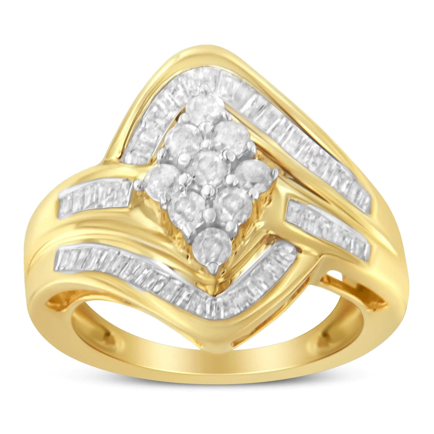 10K Yellow Gold Plated Silver Diamond Cluster Ring – 1 CT