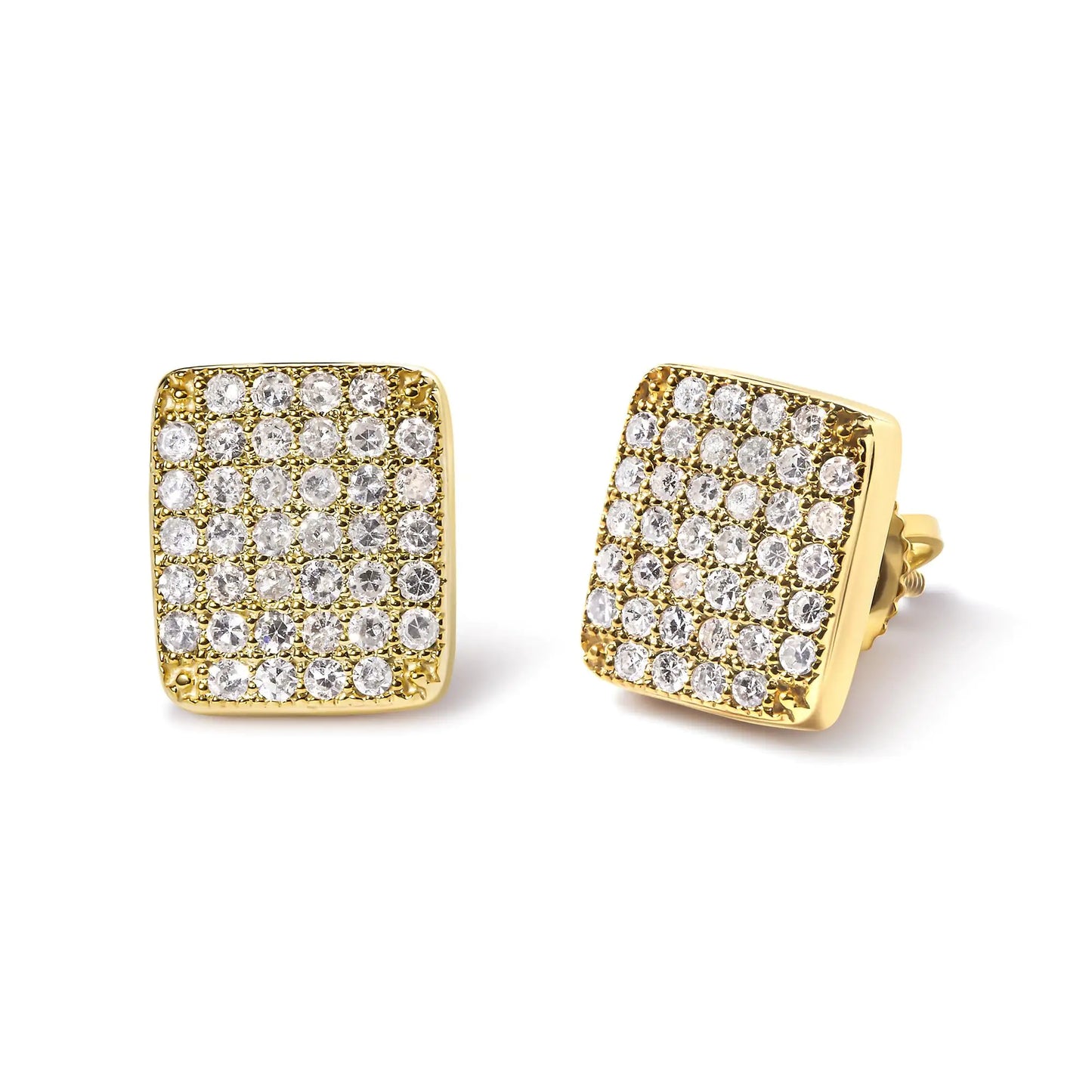 14K Yellow Gold 1/2 Cttw Diamond Square Shaped Composite Cluster Stud Earrings (I-J Color, I1-I2 Clarity) - Elegant Emulations